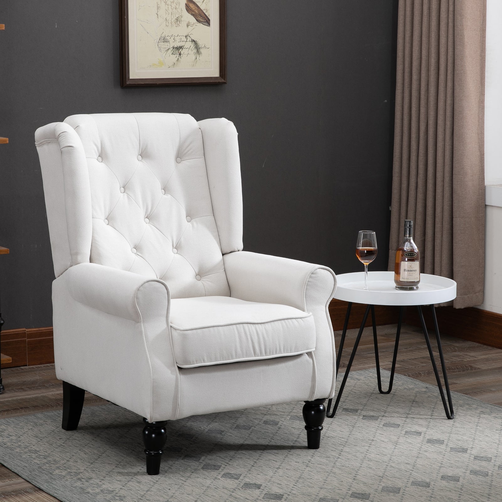 Wingback Accent Chair, Retro Upholstered Button Tufted Occasional Chair for Living Room and Bedroom, Cream White-1