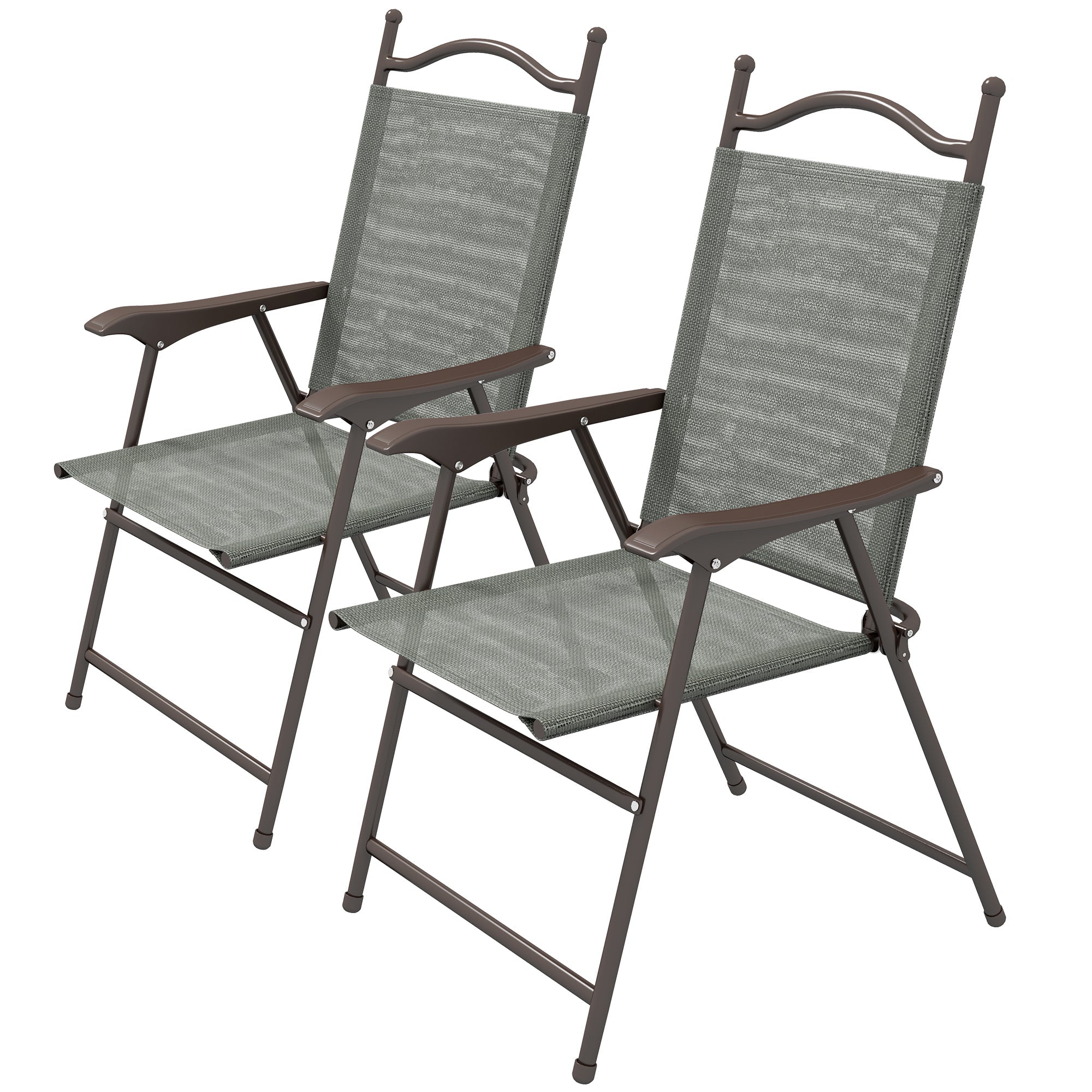 2 Pieces Folding Patio Camping Chairs Set, Sports Chairs for Adults with Armrest, Mesh Fabric Seat for Lawn-0