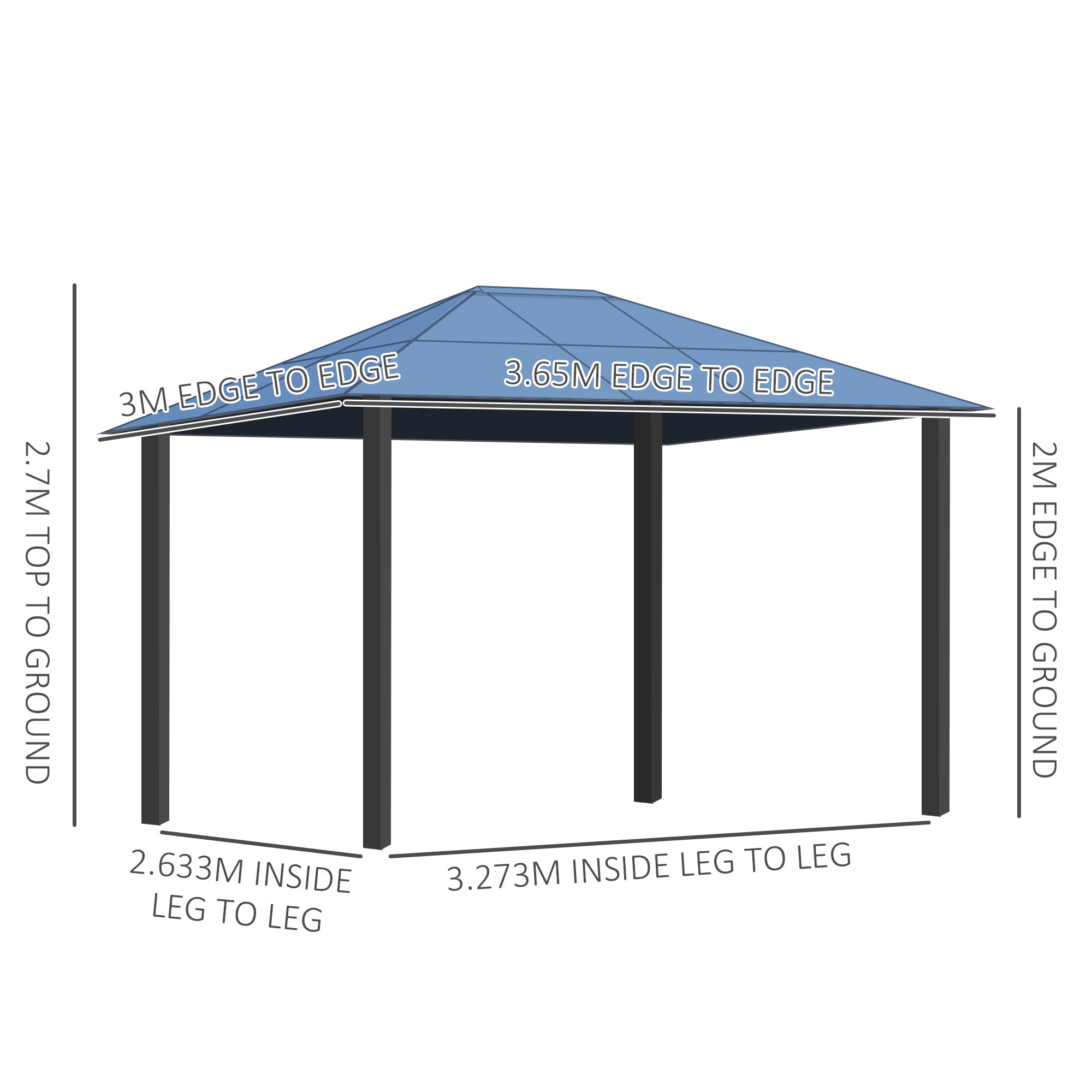 3.6 x 3(m) Hardtop Gazebo Canopy with Polycarbonate Roof Garden Pavilion with Removable Curtains and Steel Frame, Brown-2