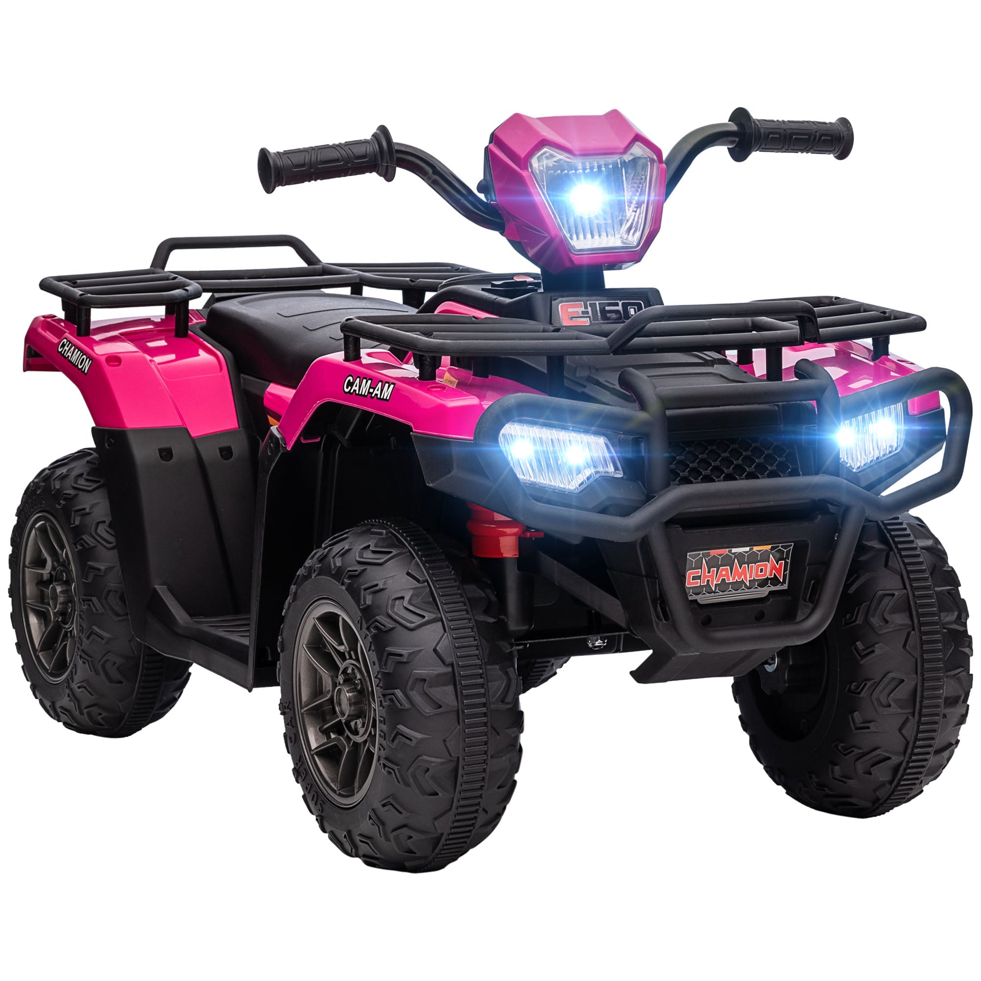 12V Kids Quad Bike with Forward Reverse Functions, Ride On ATV with Music, LED Headlights, for Ages 3-5 Years - Pink-0