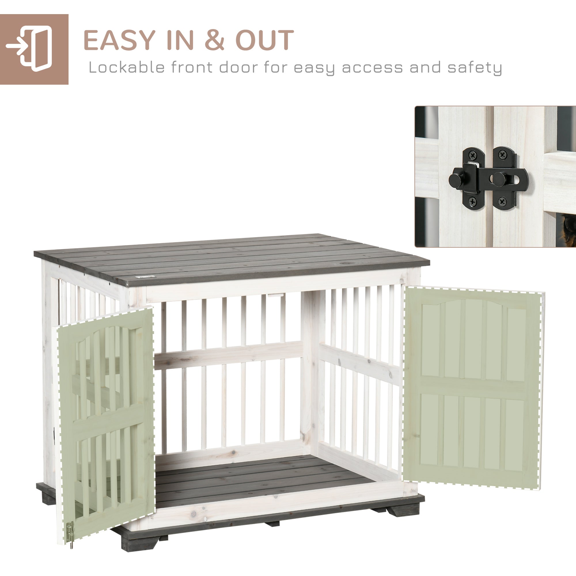 Wooden Dog Crate Furniture Pet Kennel Cage End Table for Small Medium Dogs, Indoor, White, 85.5 x 59.5 x 68 cm-4