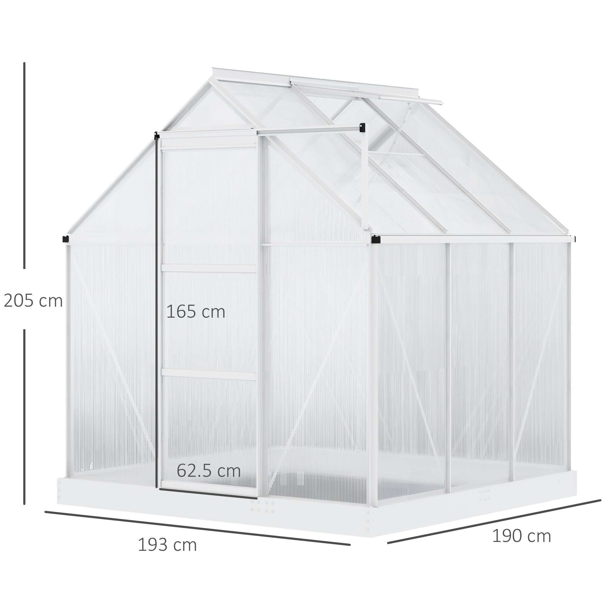 6 x 6 ft Walk-In Greenhouse Polycarbonate Lean to Greenhouse Grow House w/ Aluminium Frame, Sliding Door, Adjustable Window-2