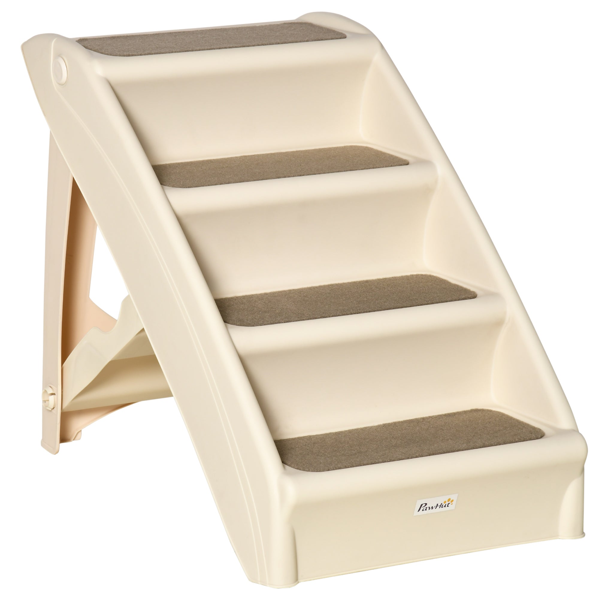 Foldable Pet Stairs, 4-Step for Cats Small Dogs with Non-slip Mats, 62 x 38 x 49.5 cm, Beige-0