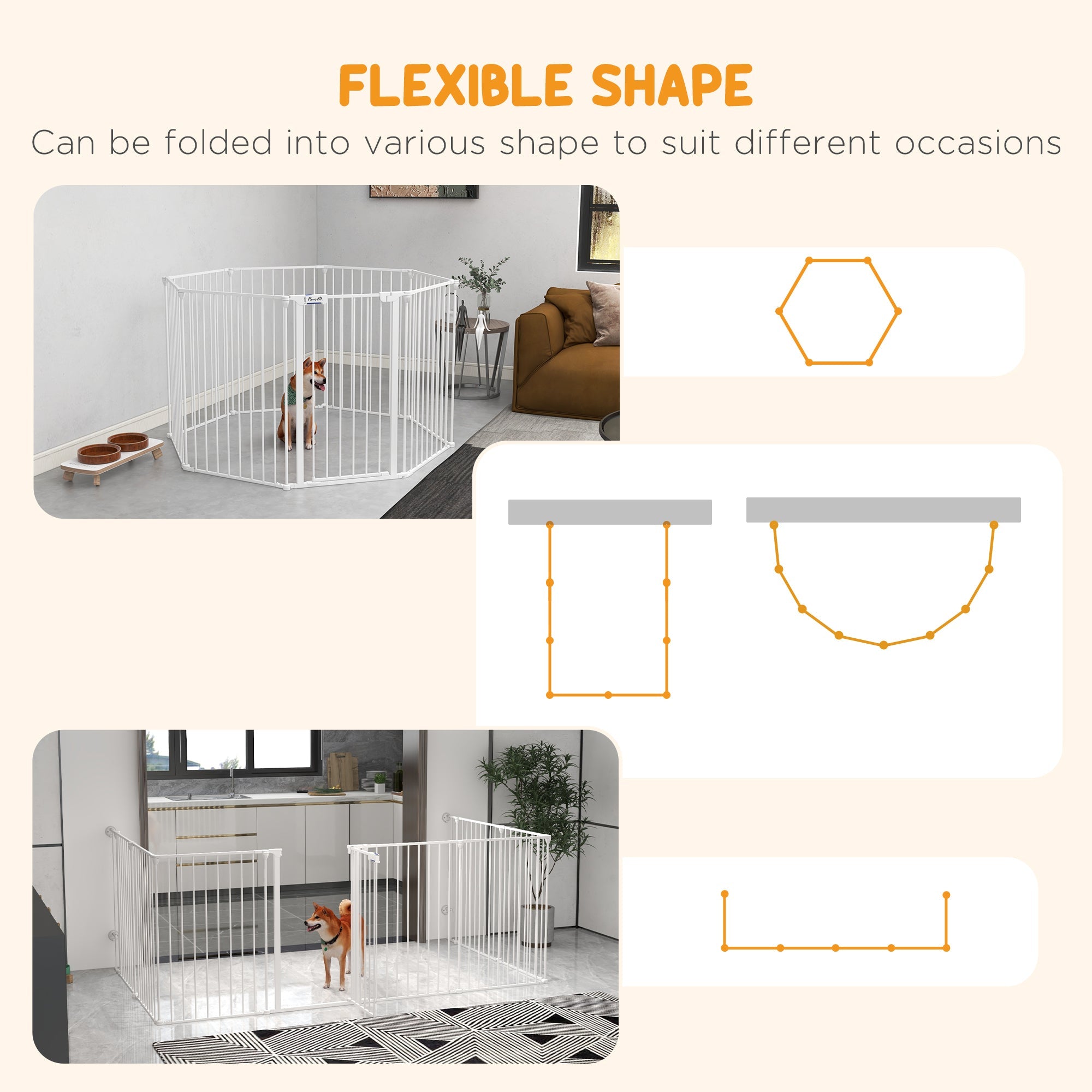 2-In-1 Multifunctional Dog Pen and Safety Pet Gate, 8 Panel Dog Playpen w/ Double-locking Door, Foldable Dog Barrier for Medium Dogs-3