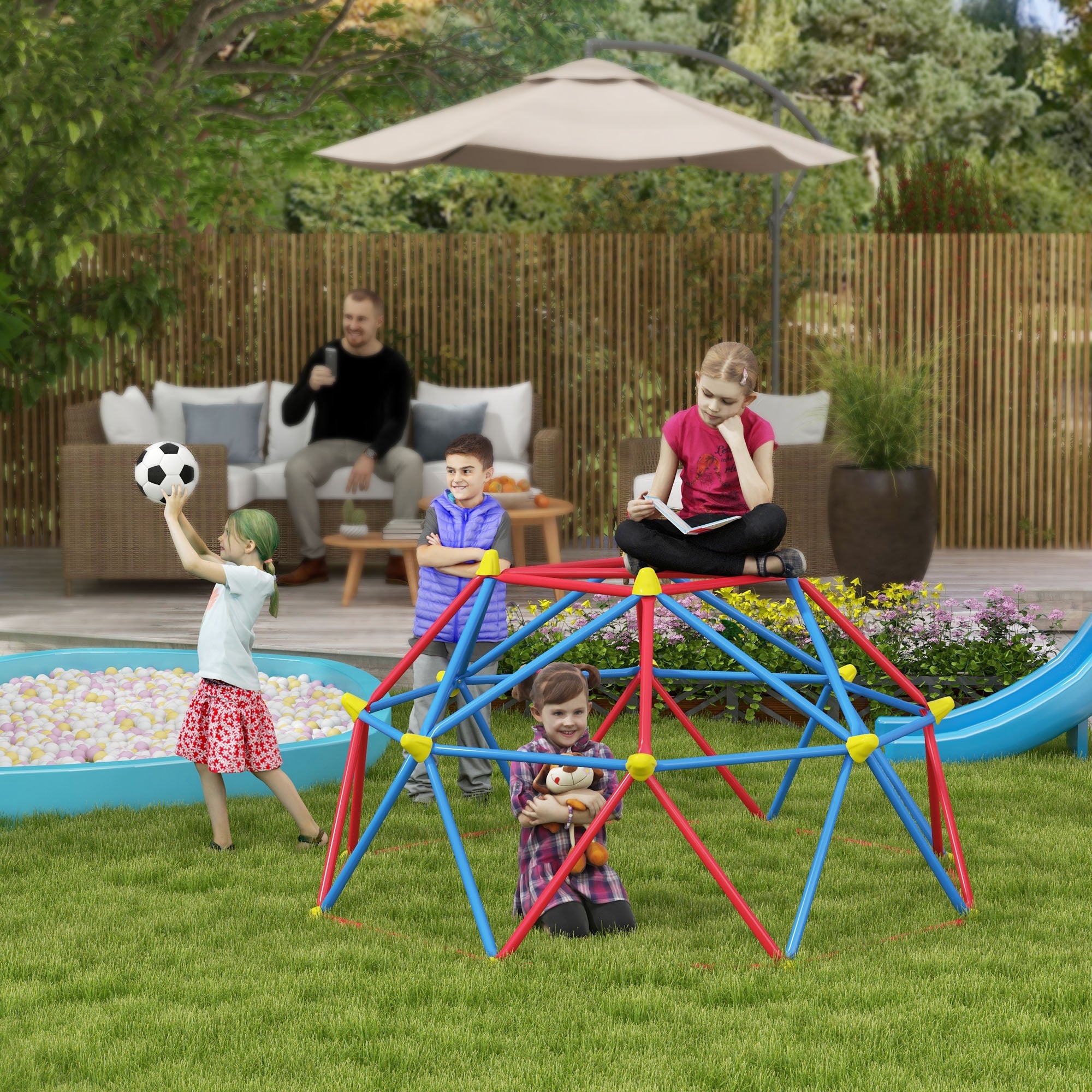 6 FT Toddler Climbing Frame Outdoor with Rust and UV-Resistant Steel for 1-4 Kids Ages 3-8 Years Old-1