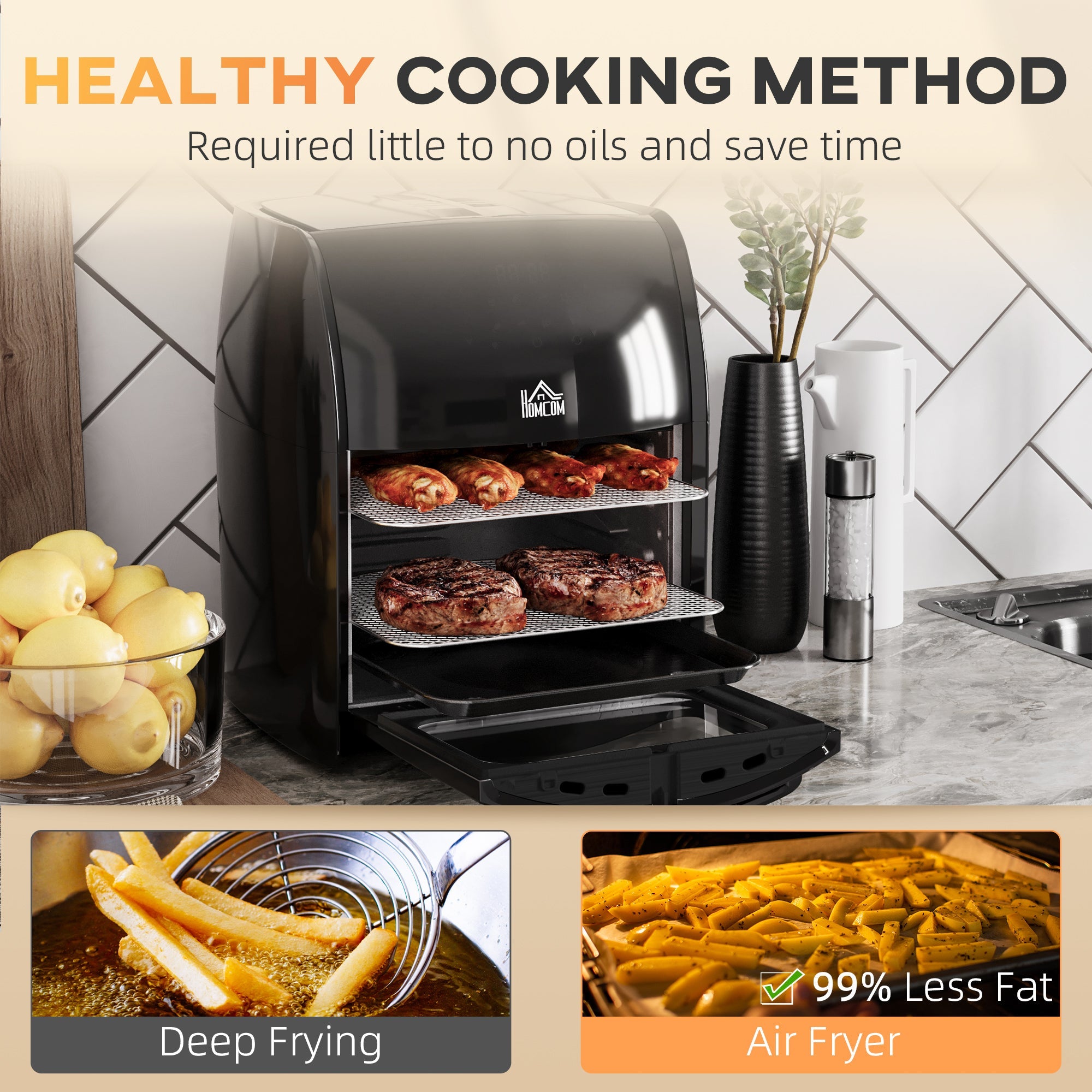 12L 8 in 1 Digital Air Fryer Oven with Air Fry, Roast, Broil, Bake, Dehydrate, Rapid Air Circulation and 60-Minute Timer, 1800W, Black-3