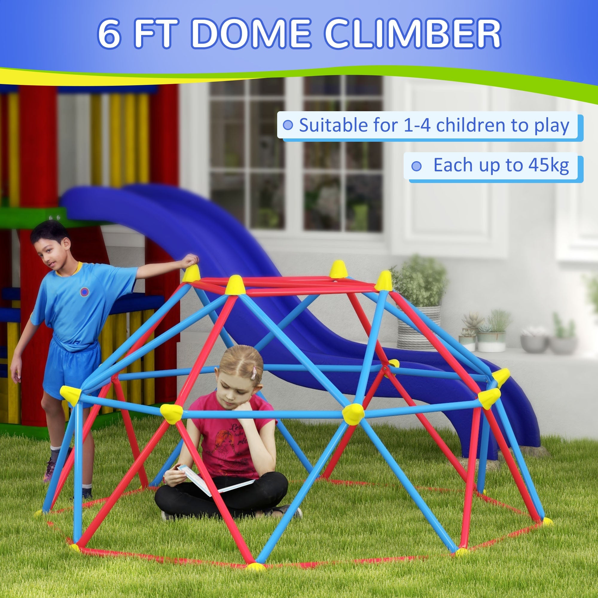 6 FT Toddler Climbing Frame Outdoor with Rust and UV-Resistant Steel for 1-4 Kids Ages 3-8 Years Old-3