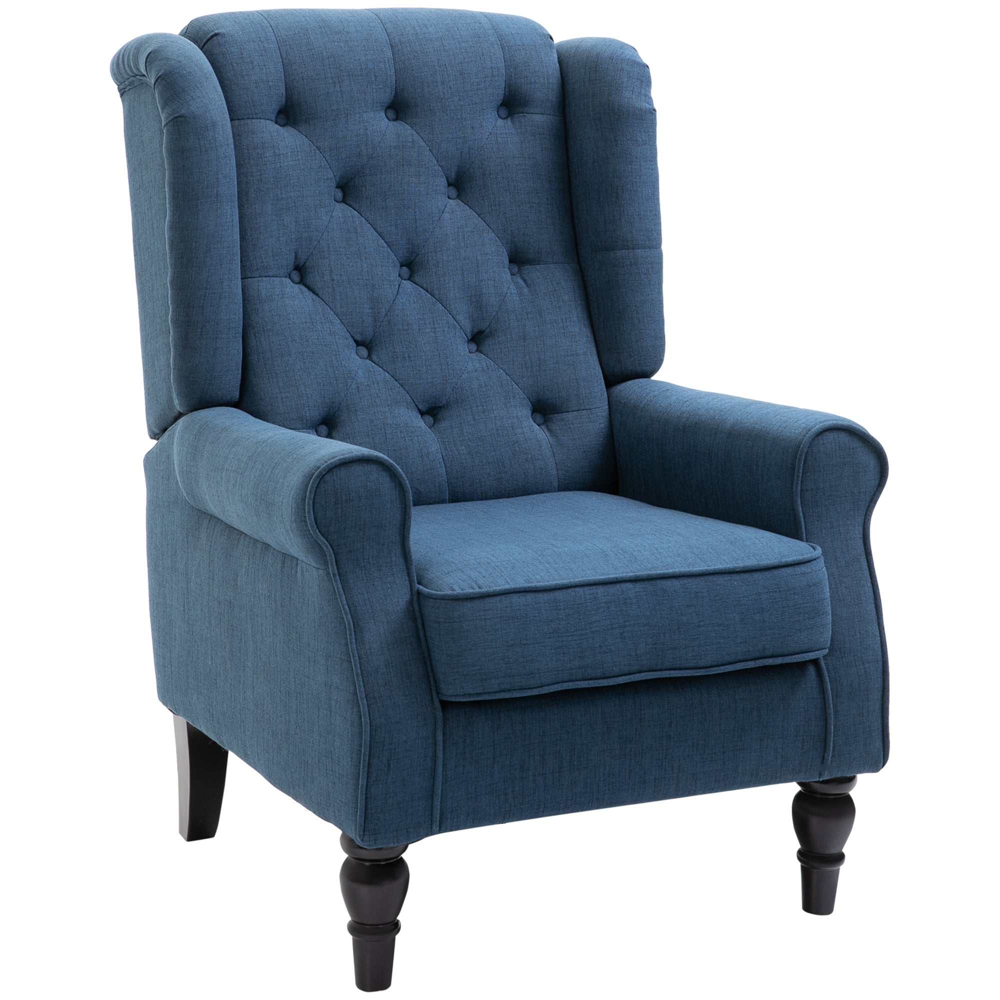 Wingback Accent Chair, Retro Upholstered Button Tufted Occasional Chair for Living Room and Bedroom, Blue-0