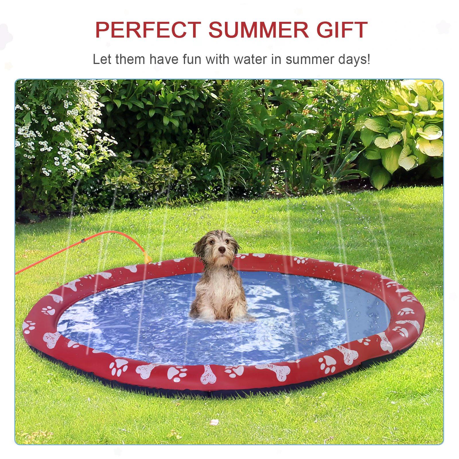 150cm Splash Pad Sprinkler for Pets Dog Bath Pool Water Game Mat Toy Non-slip Outdoor Backyard Red-4