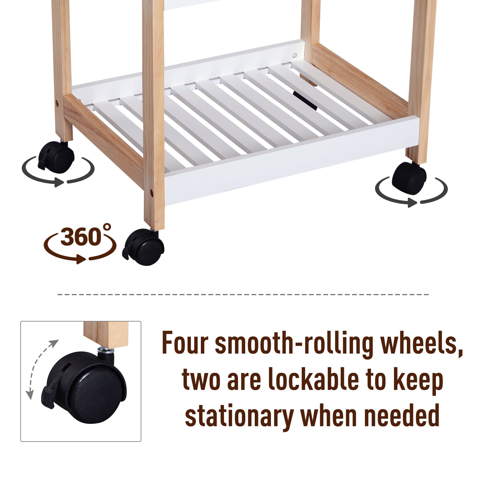 3-Tier Mobile Kitchen Trolley Cart Storage Shelves Rack Rolling Wheels White 46 x 35 x 74.5 cm-4