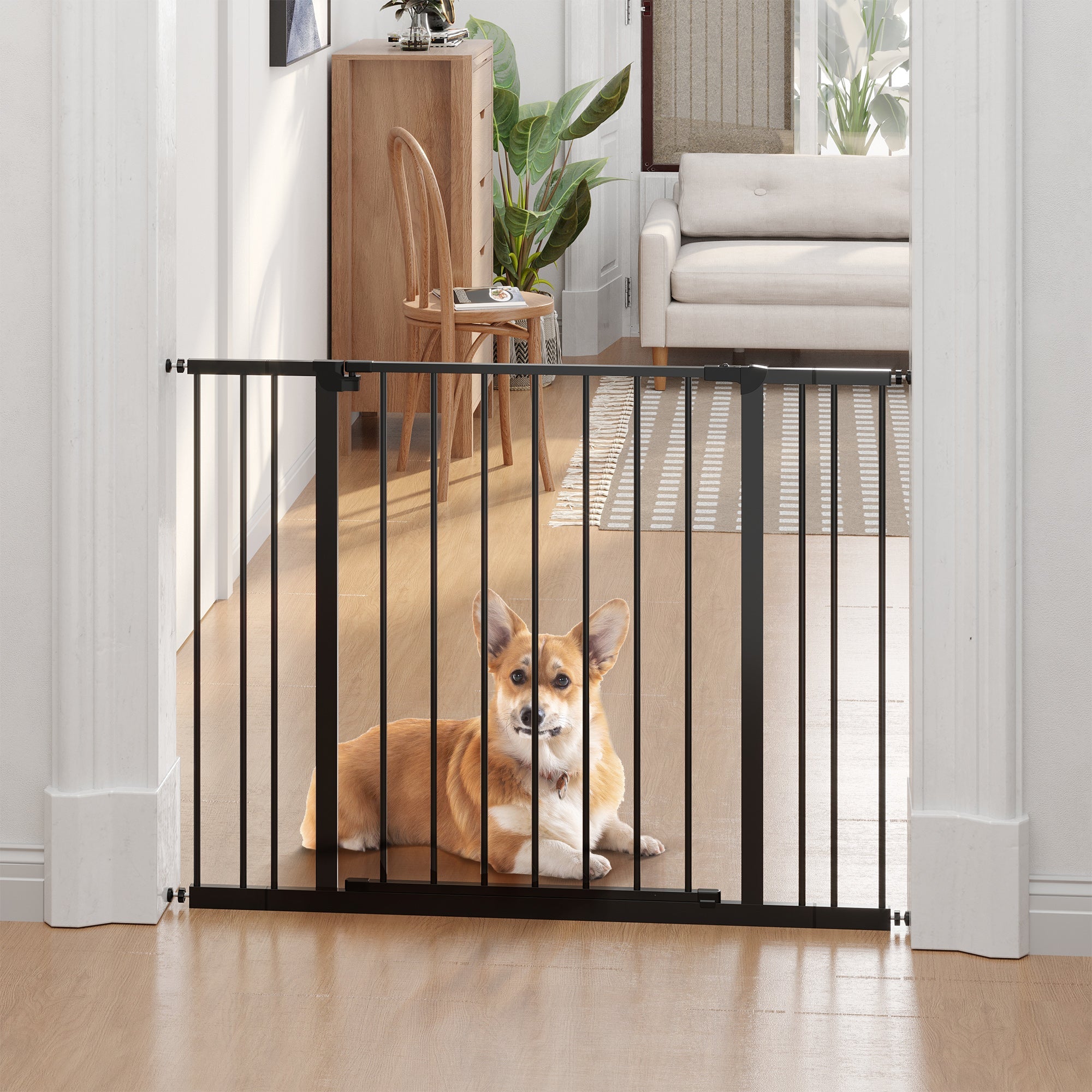 Dog Gate Pet Safety Gate Stair Barrier Auto Close Door Adjustable 76 - 107 cm, Black-1