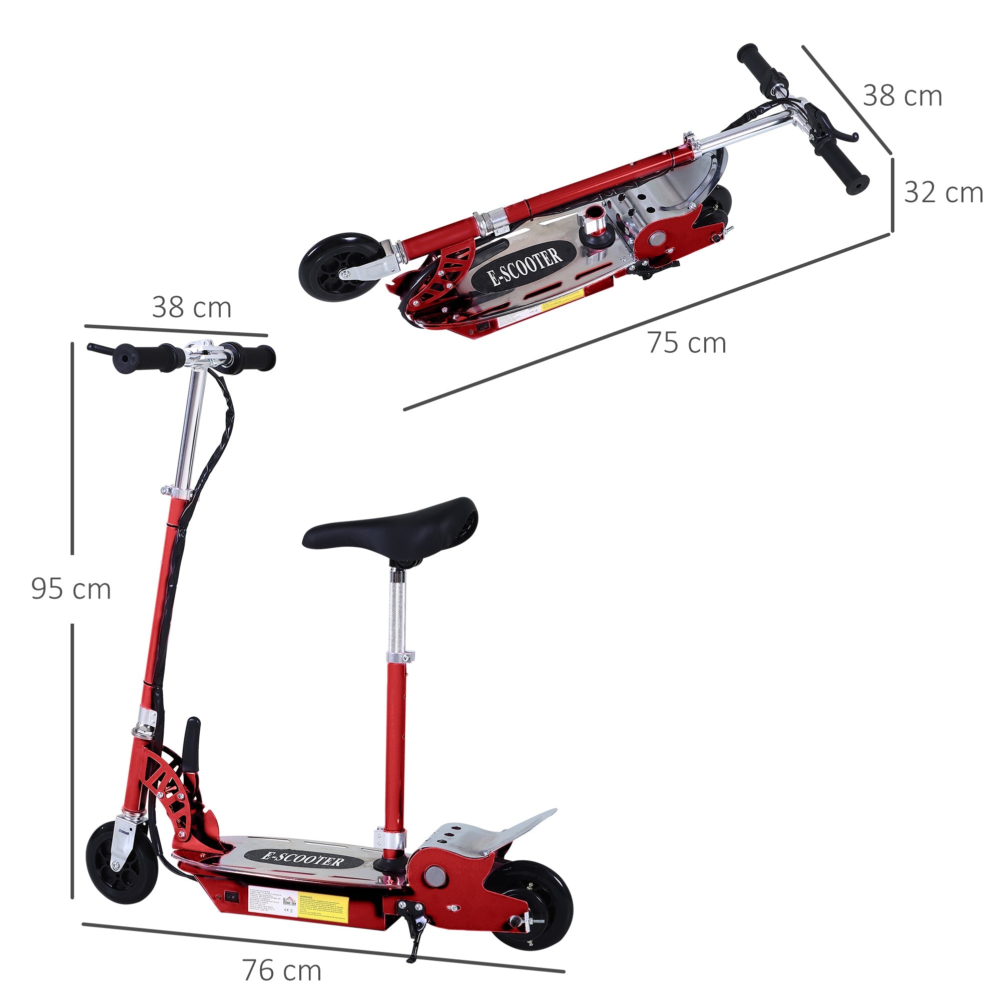 120W Teens Foldable Kids Powered Scooters 24V Rechargeable Battery Adjustable Ride on Outdoor Toy (Red)-2