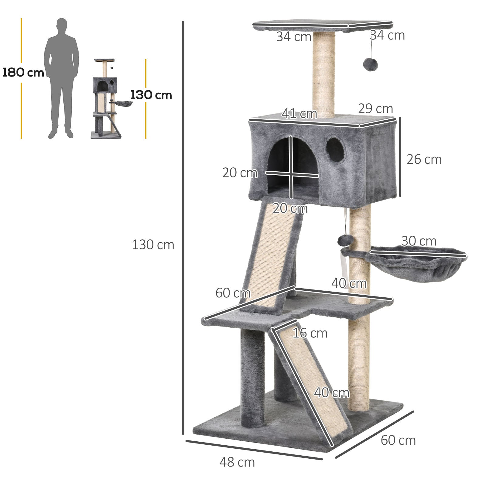 51" Cat Tree,Activity Tower with Condo Scratching Posts Ladders and Two Toys for Kitty Pet Climbing Relaxing and Playing-2