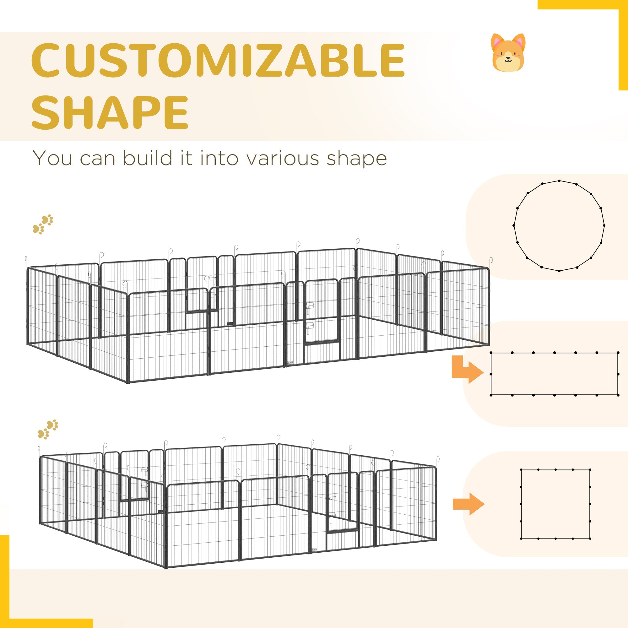 16 Panels Heavy Duty Puppy Playpen, for Small and Medium Dogs, Indoor and Outdoor Use - Grey-4