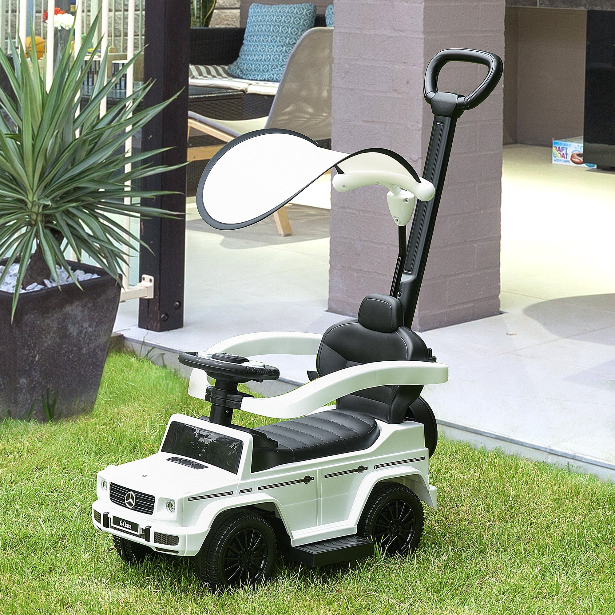 Mercedes-Benz G350 Ride-On Push Along Car Sliding Walker Foot to Floor Slider Stroller Toddler Vehicle with Horn Steering Wheel NO POWER White-1