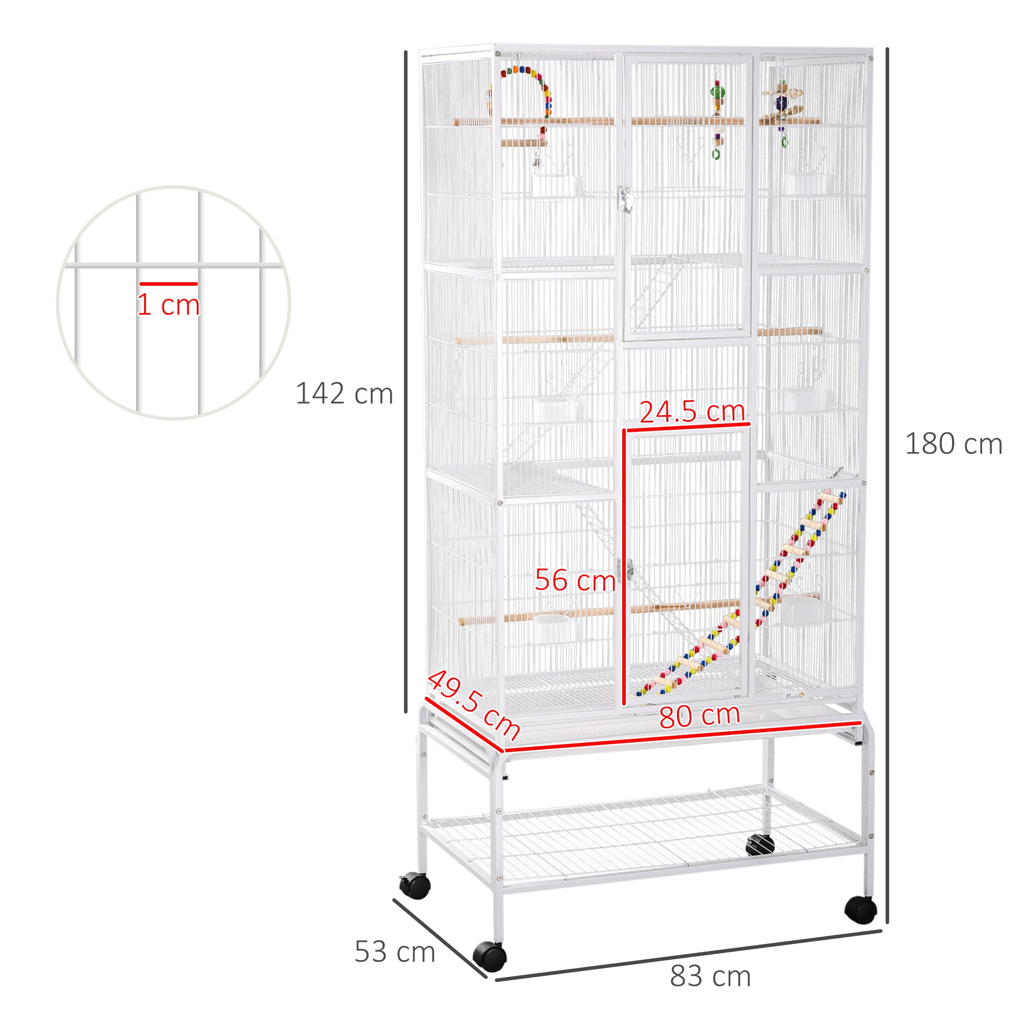 3 Tier Bird Cage with Stand, Wheels, Toys, Ladders, for Canaries, Finches, Cockatiels, Parakeets, Budgie Cage with Accessories - White-2