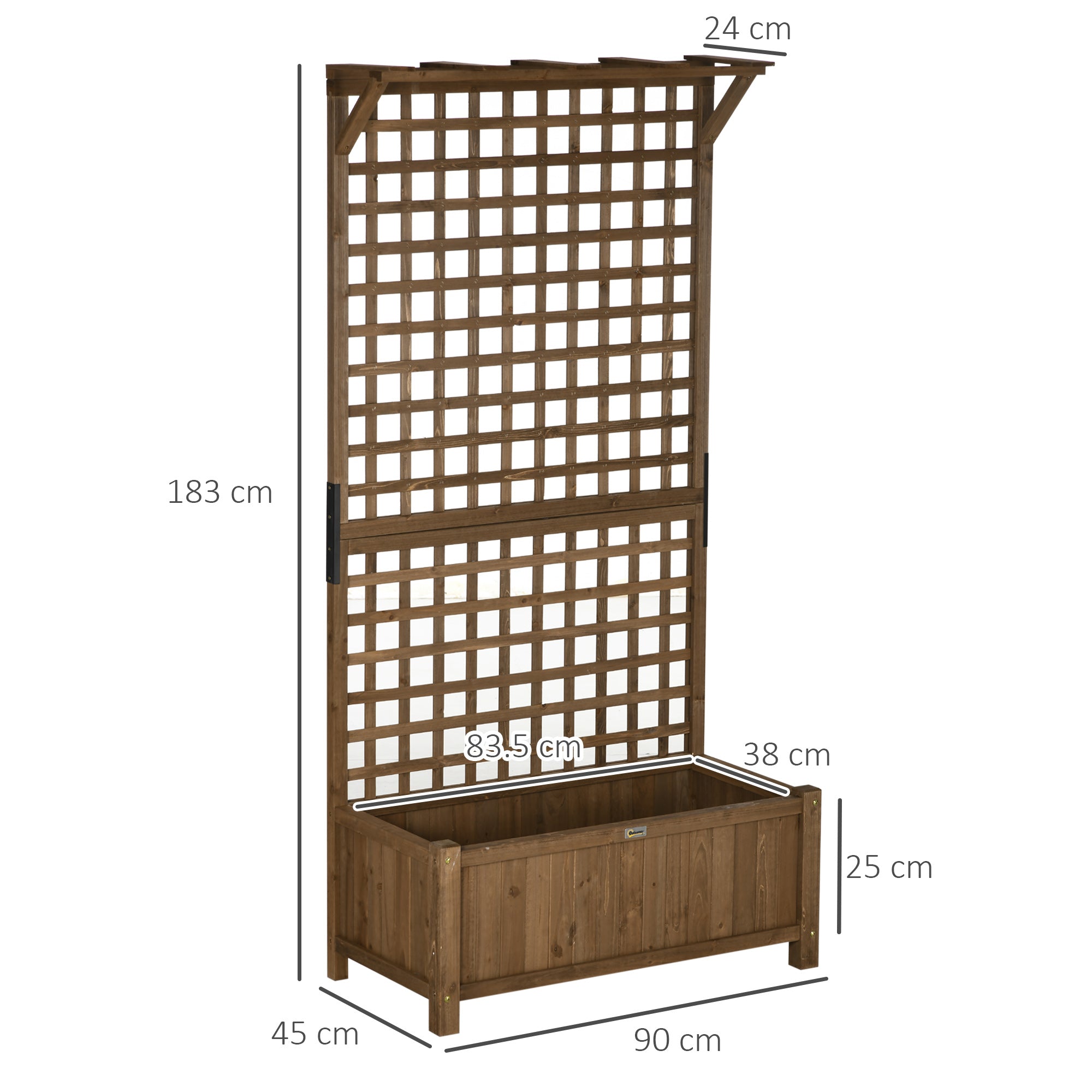 2 Pcs Raised Bed with Drainage Holes, Wood Planter with Trellis for Climbing Plants to Grow Vegetables, Flowers, Brown-2