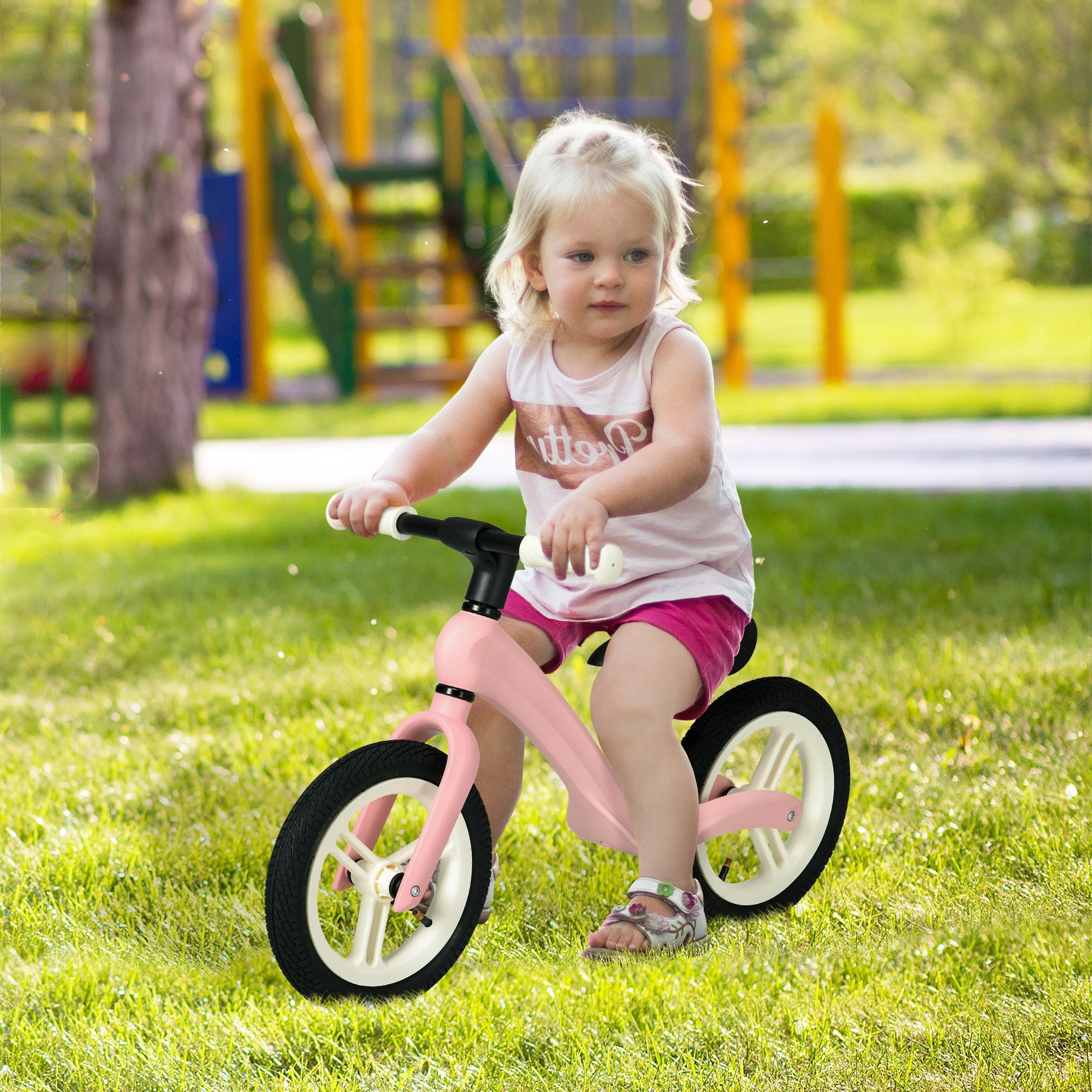 12" Kids Balance Bike, Lightweight Training Bike for Children No Pedal with Adjustable Seat, Rubber Wheels - Pink-1