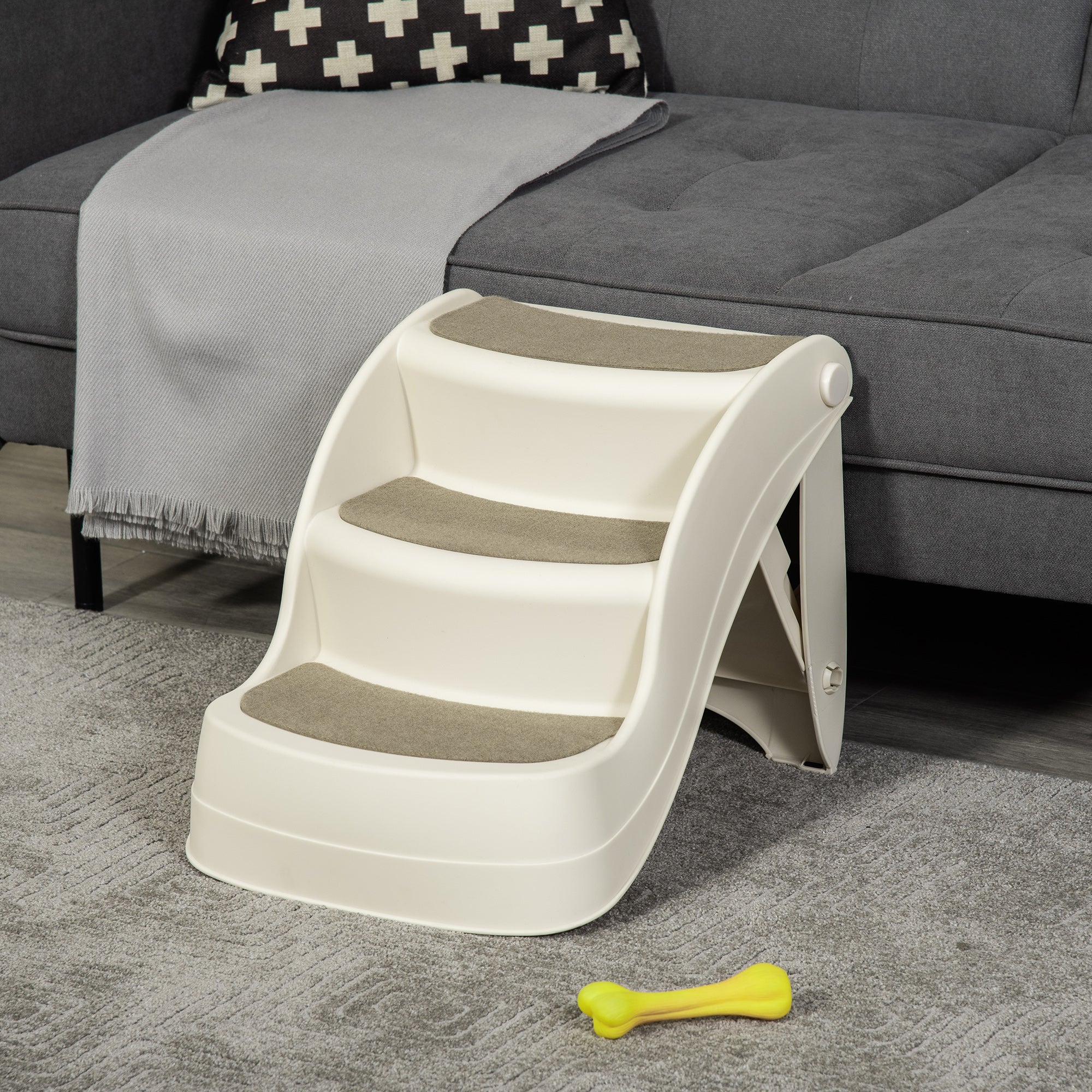 Foldable Pet Stairs Portable Dog Steps 3-Step Design with Non-slip Mats for High Beds, Sofas, 49 x 38 x 38 cm, Cream-1