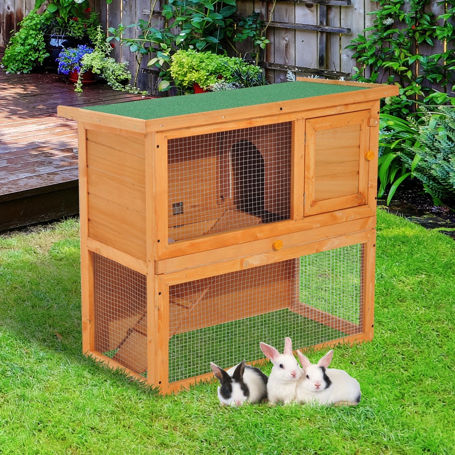 Wooden 90cm 2 Tiers Rabbit Hutch-1