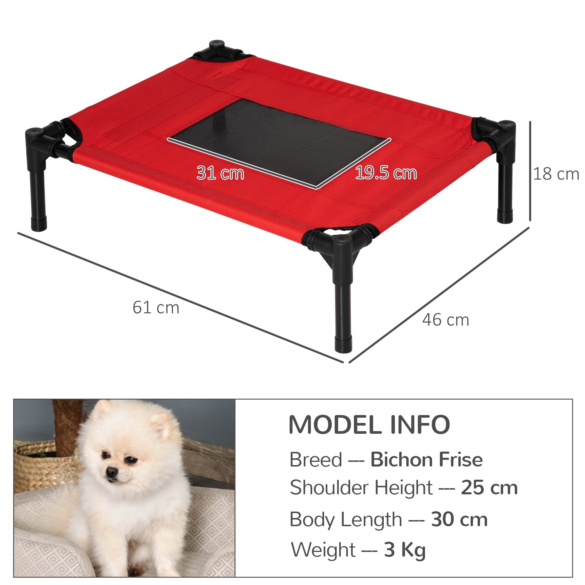 Elevated Pet Bed Portable Camping Raised Dog Bed w/ Metal Frame Black and Red (Small)-2