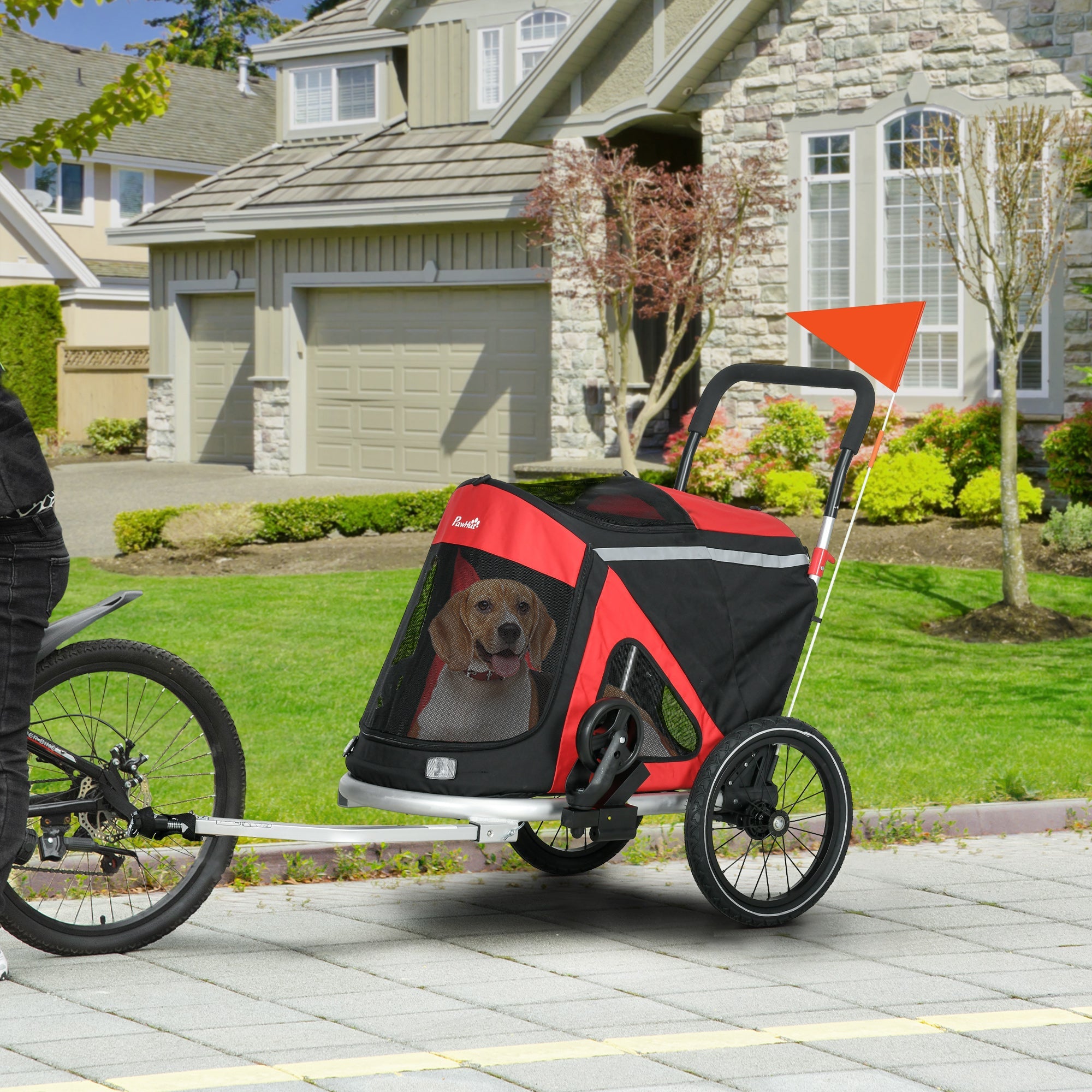 2 in 1 Aluminium Foldable Dog Bike Trailer, Pet Stroller, for Medium Dogs - Red-1