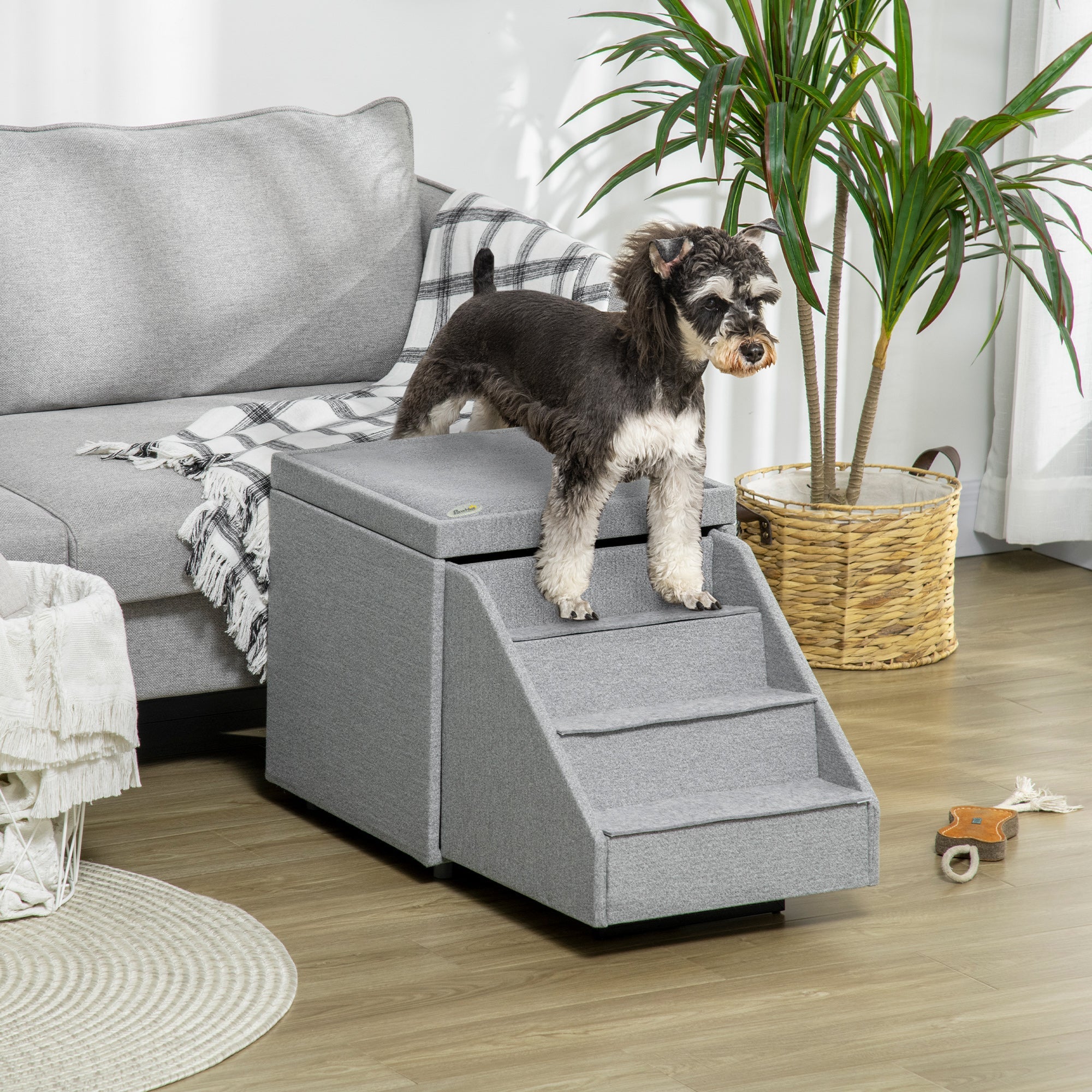 2 in 1 Dog Steps Ottoman, 4-Tier Pet Stairs for Small Medium Dogs and Cats, with Storage Compartment-1