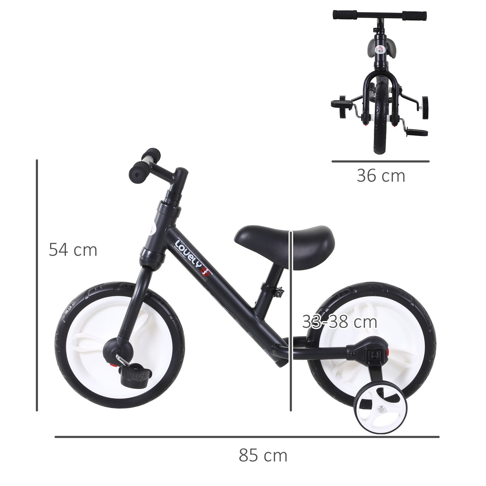 PP Toddlers Removable Stabiliser Balance Bike Black-2