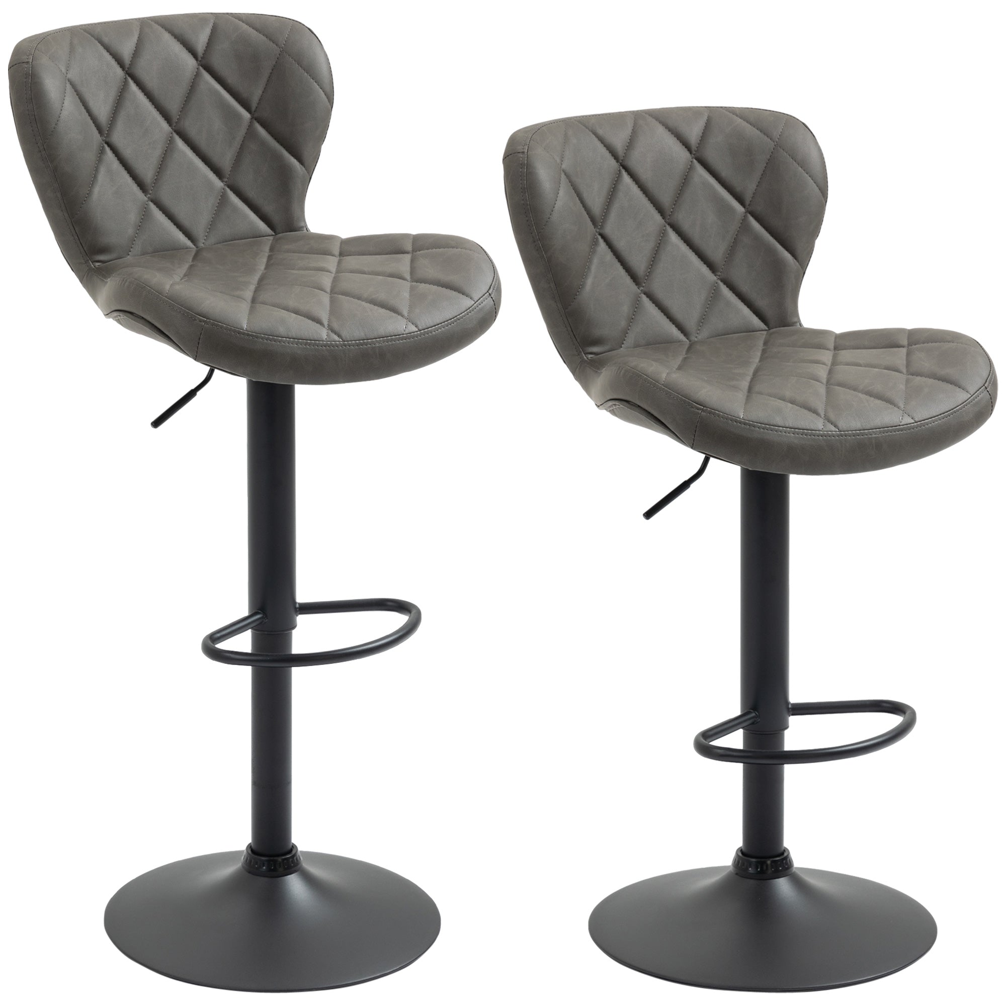 Adjustable Height Bar Stools Set of 2, Swivel Barstools with Backrest and Footrest, Steel Frame Diamond Pattern PU, Kitchen Dining, Dark Grey-0