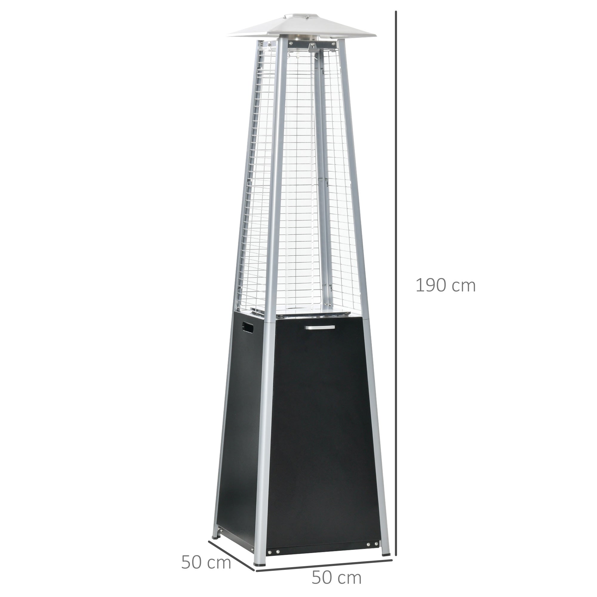 11.2KW Outdoor Patio Gas Heater Freestanding Pyramid Propane Heater Garden Tower Heater with Wheels, Dust Cover, Black, 50 x 50 x 190cm-2