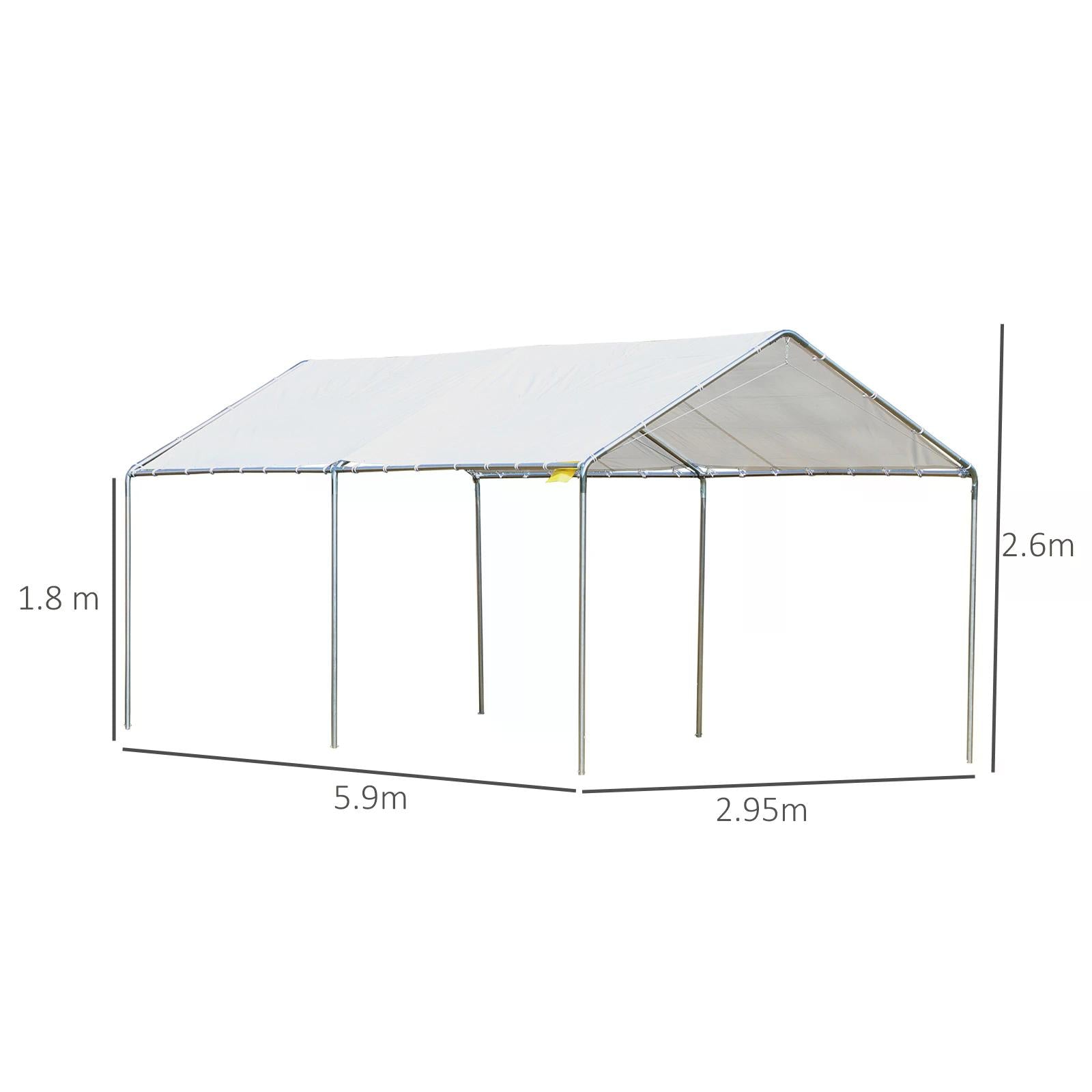 3 x 6m Heavy Duty Carport Garage Car Shelter Galvanized Steel Outdoor Open Canopy Tent Water UV Resistant Waterproof, White-2