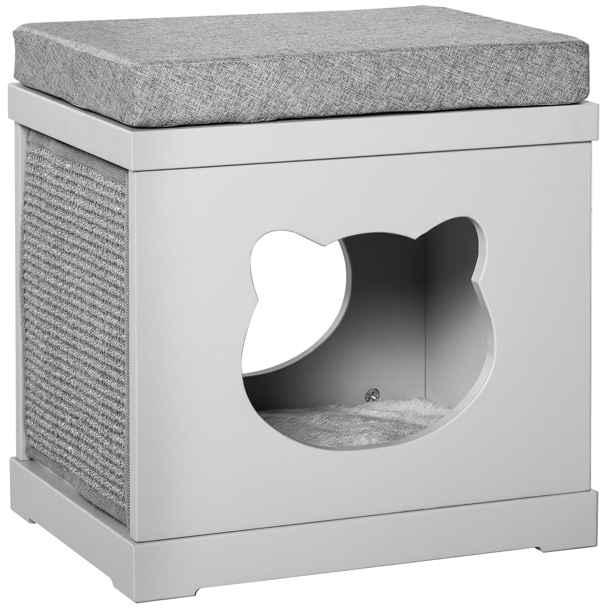 Cat House Bed Kitten Cave Cube Indoor for Small Pet with Removable Sisal Scratching Pads Soft Cushions, 41x30x36 cm, Grey-0