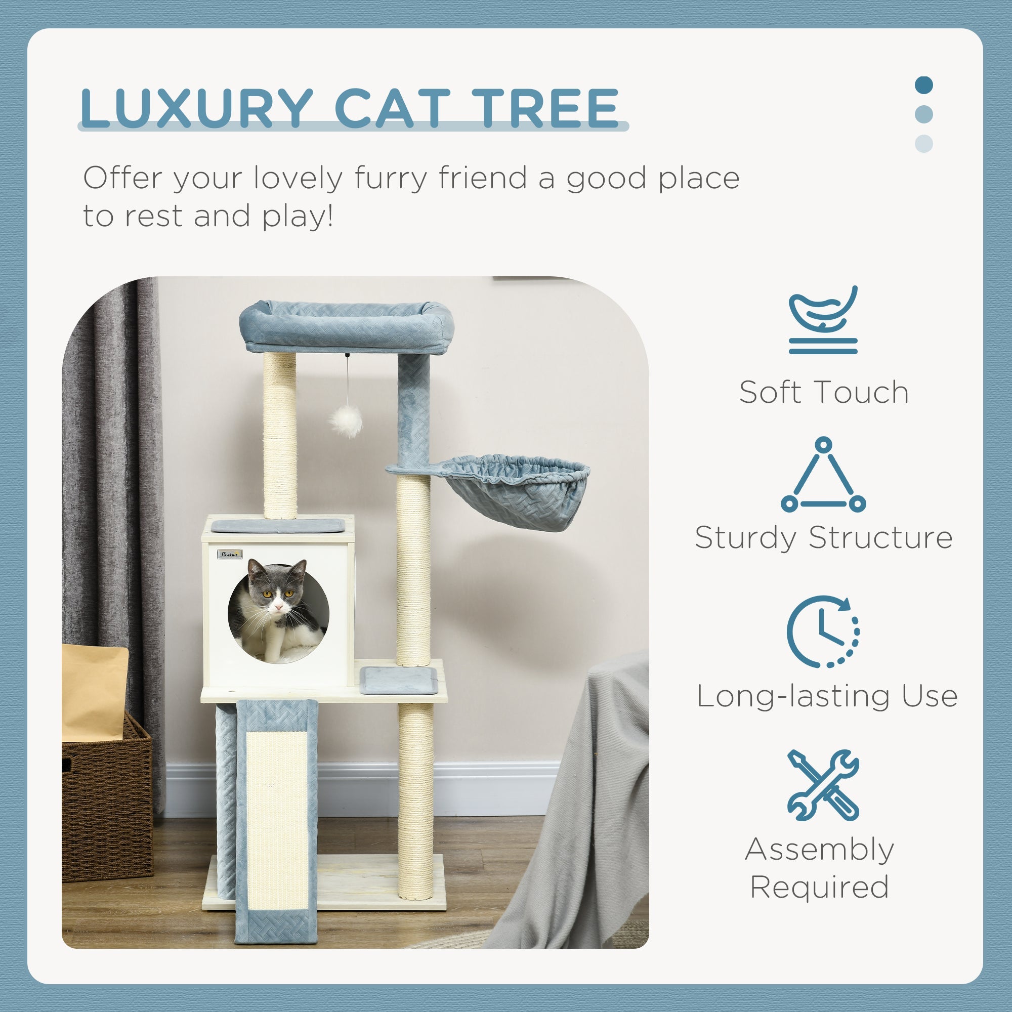 114cm Cat Tree for Indoor Cats, with Scratching Posts, hammock, Bed, House-3