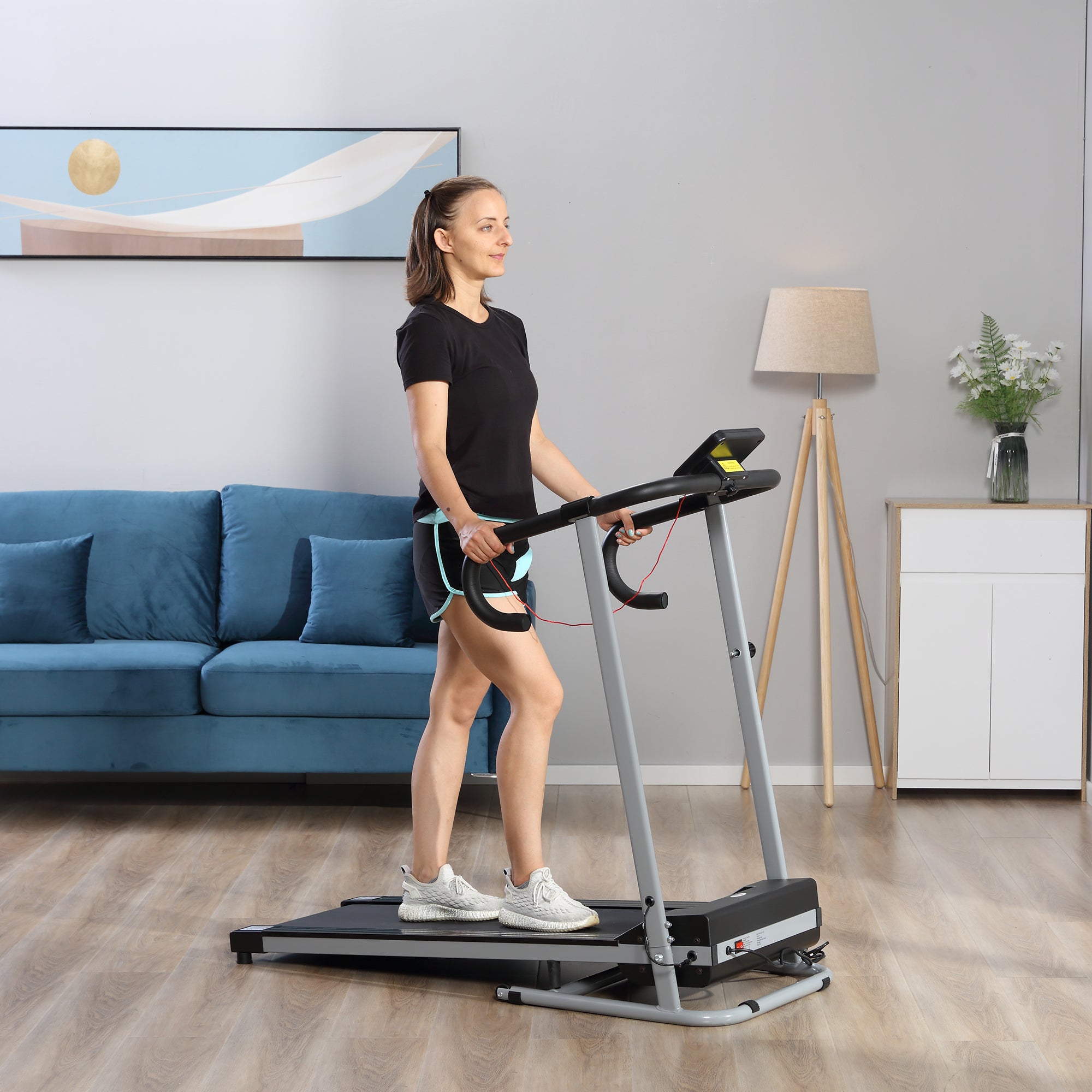 10km/h Unisex Electric Treadmill, Folding Indoor Cardio Treadmill, 1.25HP Motorised Running Jogging Walking Machine, w/ 3 Programs, LCD Monitor-1