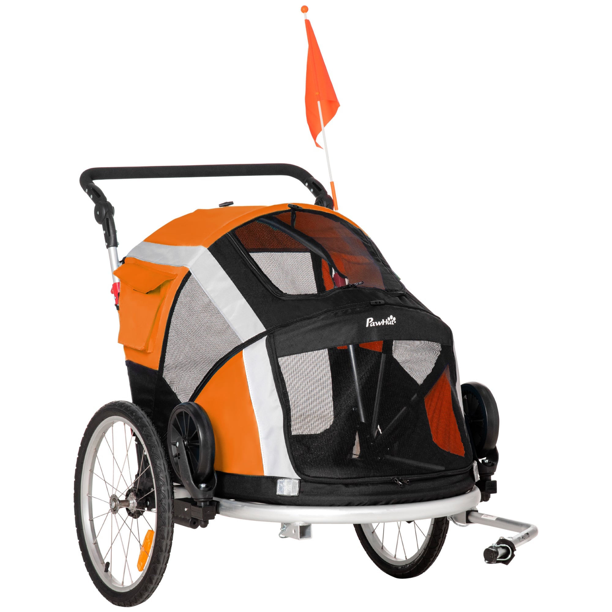 Dog Bike Trailer 2-in-1 Pet Stroller for Large Dogs Cart Foldable Bicycle Carrier Aluminium Frame with Safety Leash Hitch Coupler Flag Orange-0