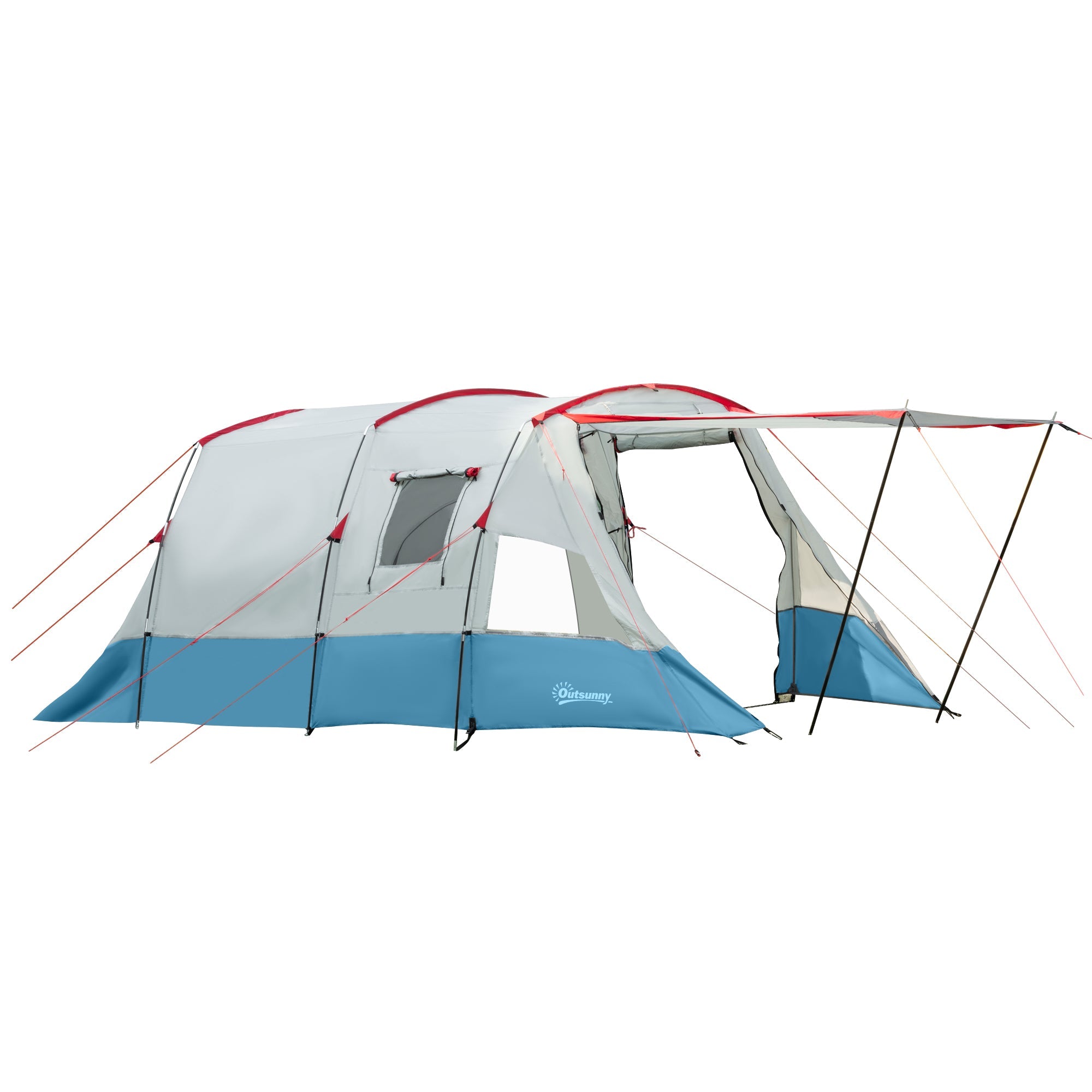 6-8 Person Tunnel Tent, Camping Tent with Bedroom, Living Room, Sewn-in Floor, 3 Doors and Carry Bag, 2000mm Water Column for Fishing, Blue-0