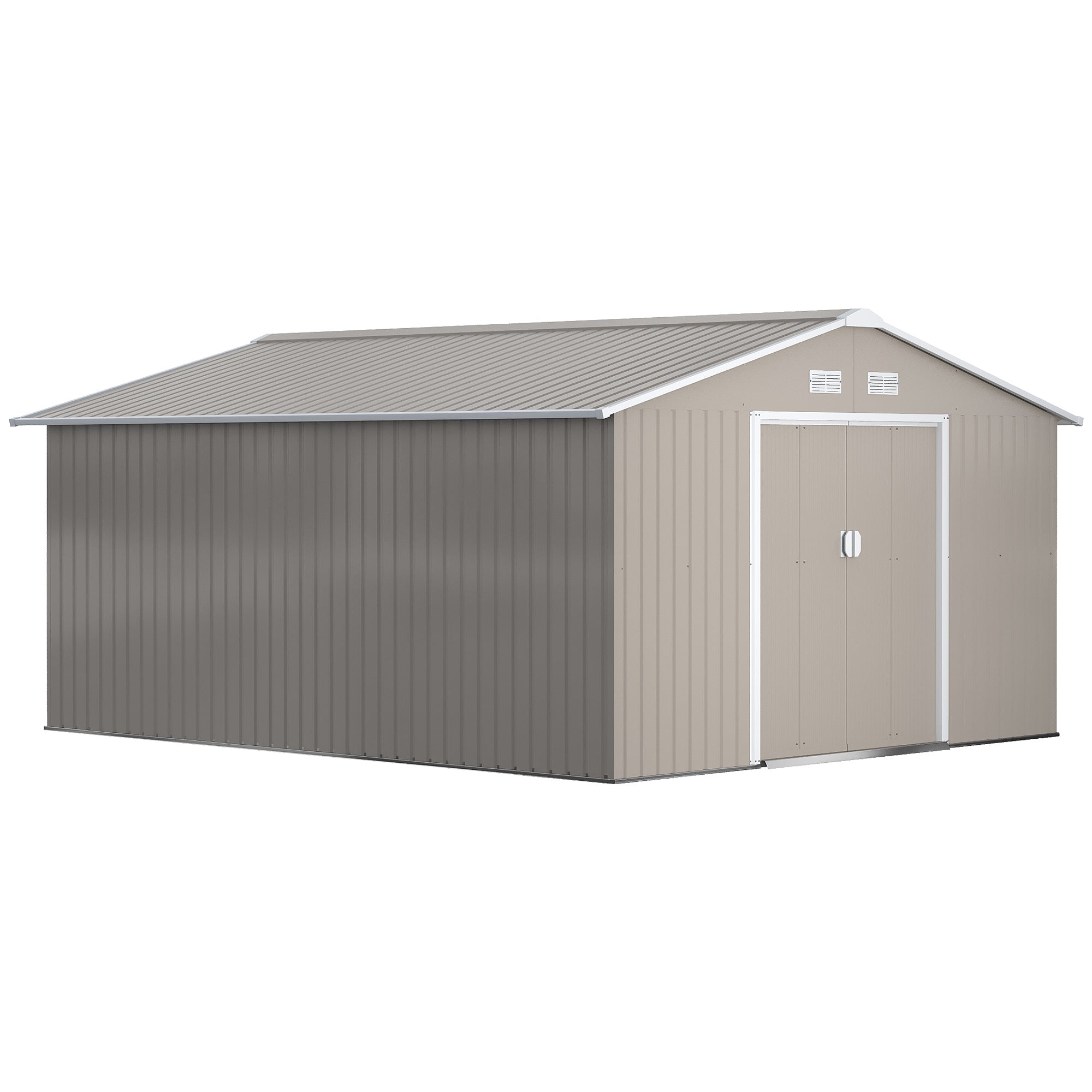 13 x 11ft Garden Metal Storage Shed Outdoor Storage Shed with Foundation Ventilation & Doors, Light Grey-0