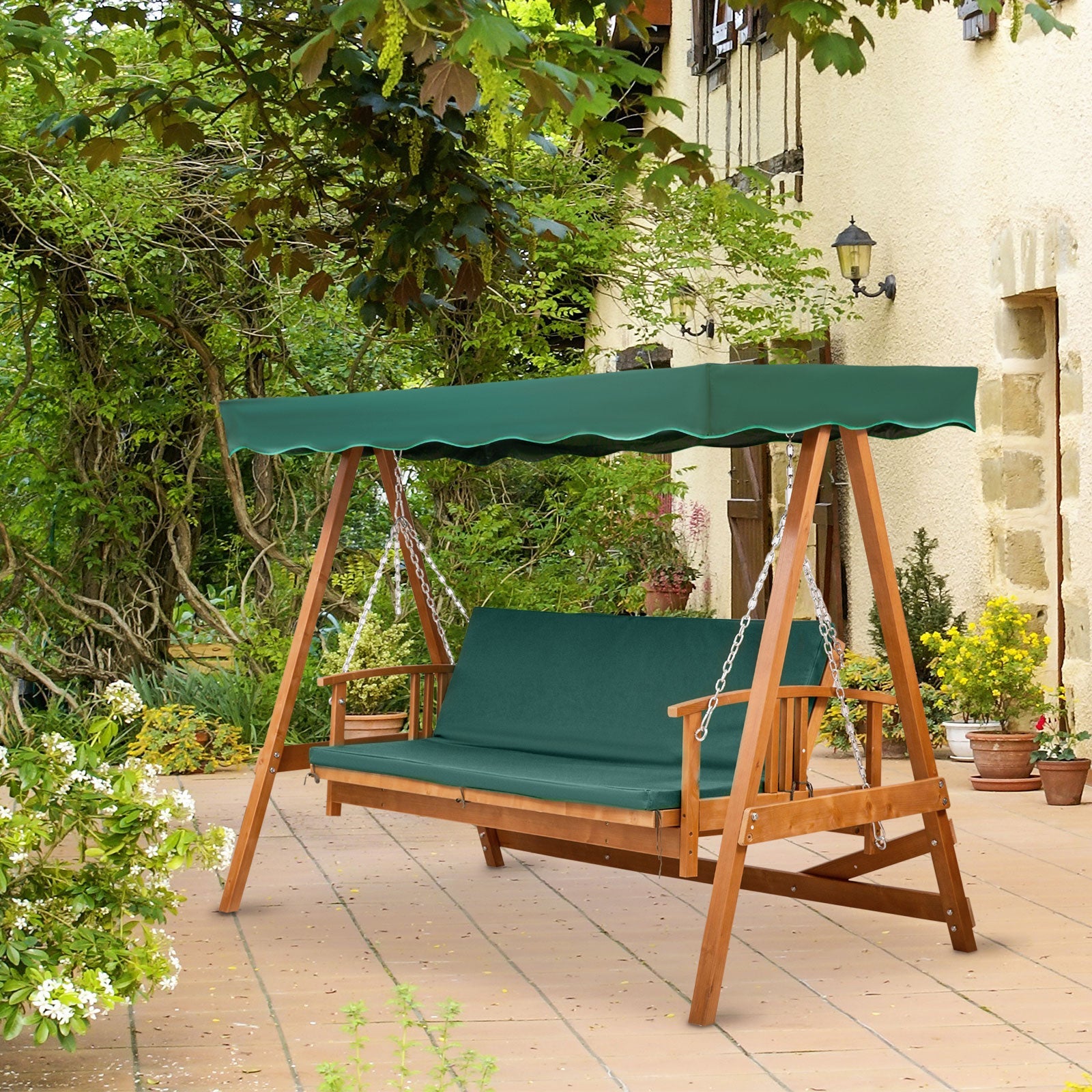 Wooden Garden 3-Seater Outdoor Swing Chair-1