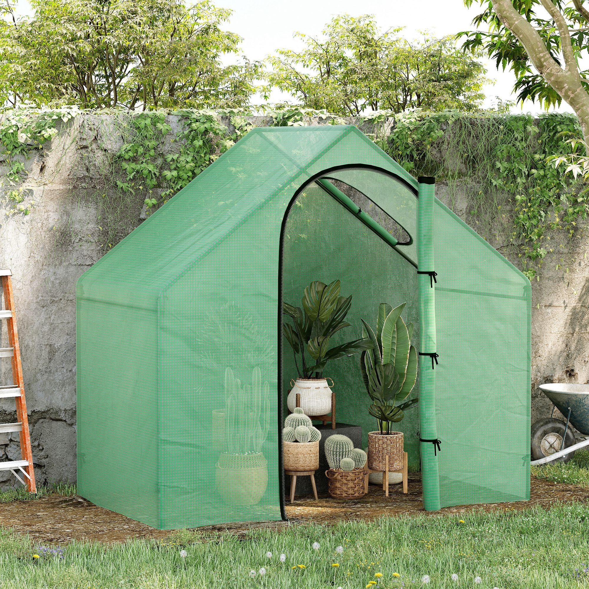 Walk in Greenhouse Garden Grow House with Roll Up Door and Window, 180 x 100 x 168 cm, Green-1