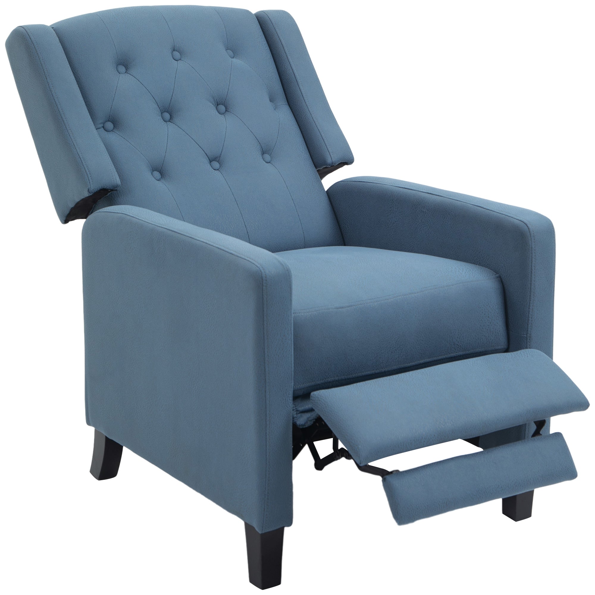 Wingback Recliner Chair for Home Theater, Button Tufted Microfibre Cloth Reclining Armchair with Leg Rest, Deep Blue-0