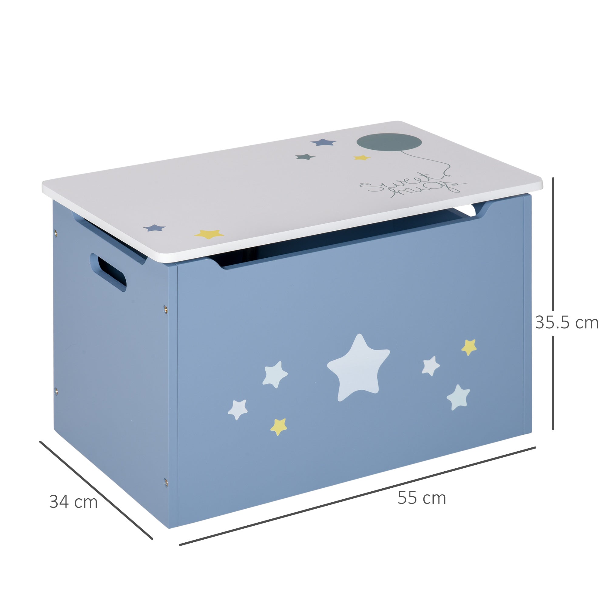 Wooden Kids Children Toy Box Storage Chest Organizer Safety Hinge Air Vents Side Handle Playroom Furniture Blue-2