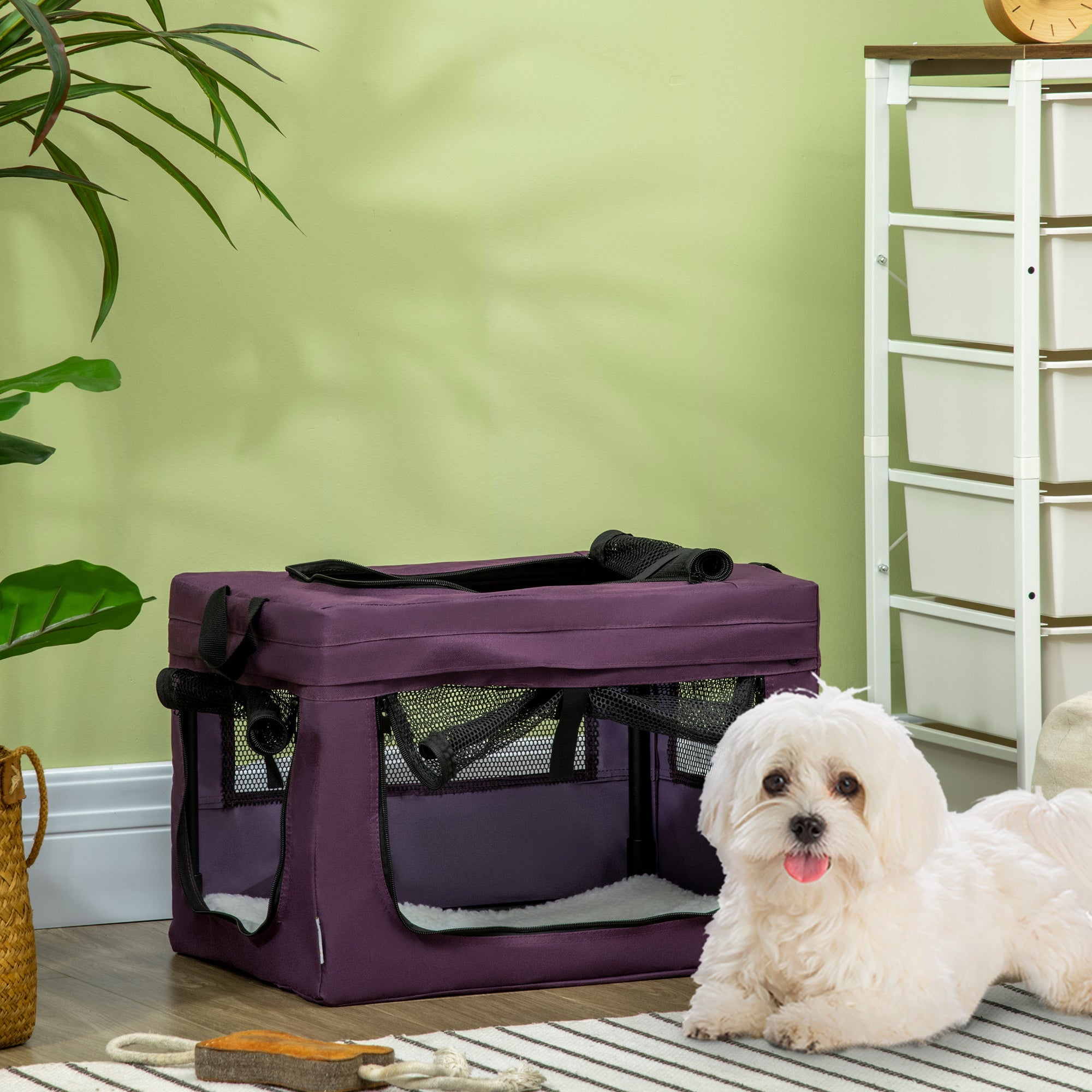 49cm Pet Carrier Portable Cat Carrier Foldable Dog Bag Pet Travel Bag w/ Cushion for Miniature Dogs, Purple-1