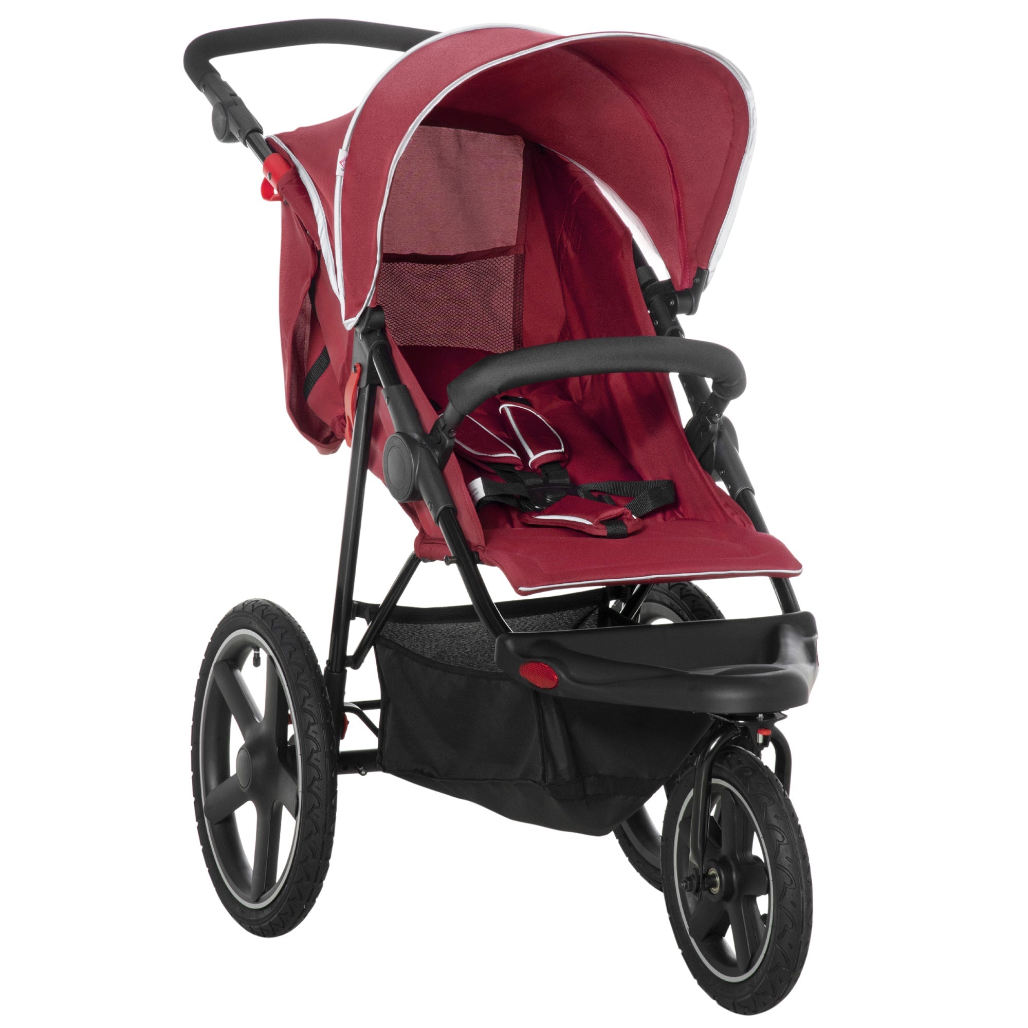 Foldable Three-Wheeler Baby Stroller w/ Canopy, Storage Basket - Red-0