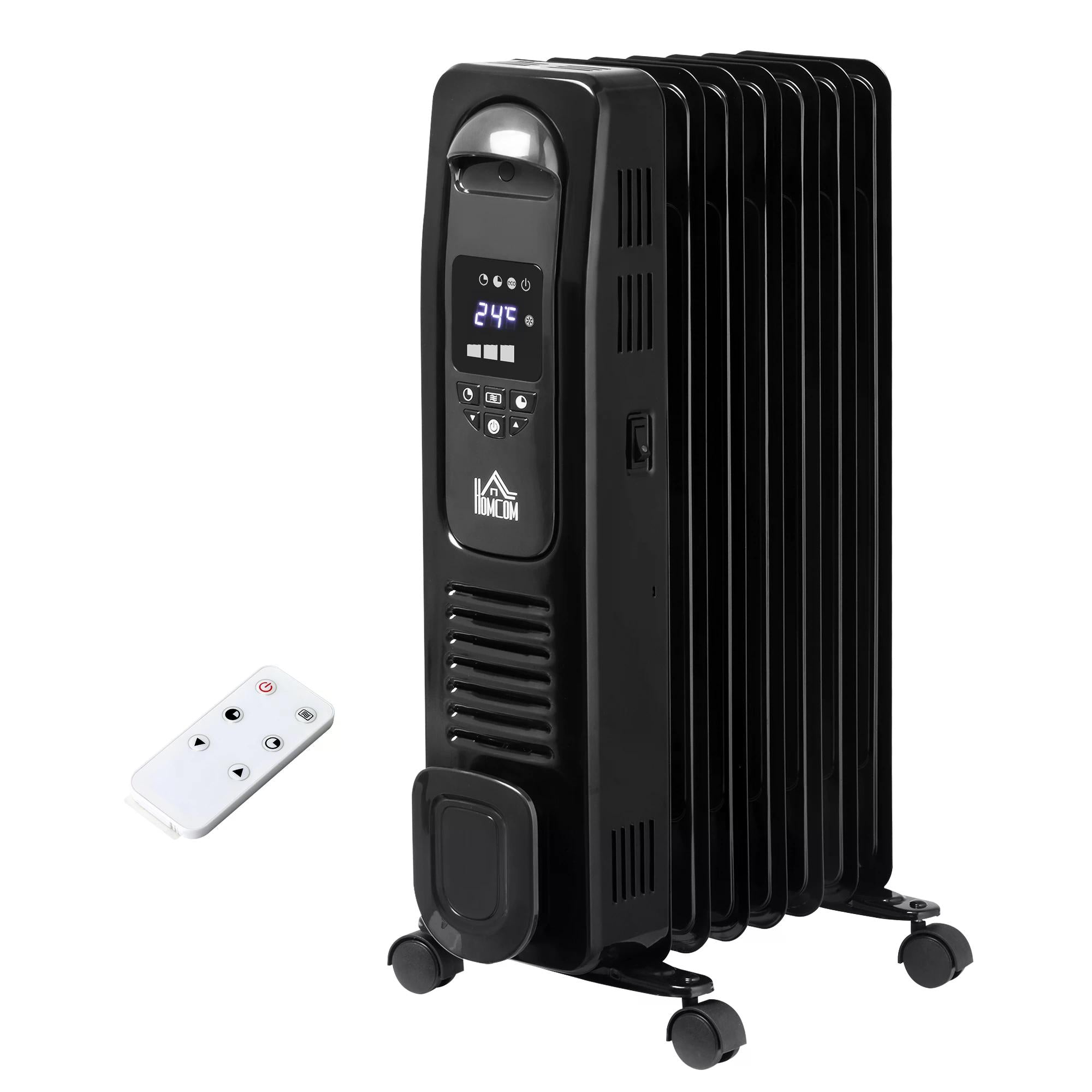 1630W Digital Oil Filled Radiator, 7 Fin, Portable Electric Heater with LED Display, Built-in Timer, 3 Heat Settings, Remote Control, Black-0