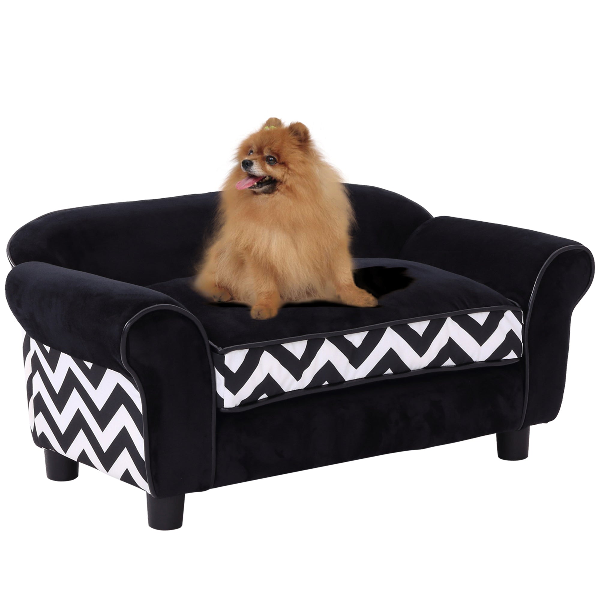 Dog Sofa Bed for XS-Sized Dogs, Pet Sofa Cat Sofa with Soft Cushion, Washable Cover, Removable Legs, Wooden Frame - Black-0