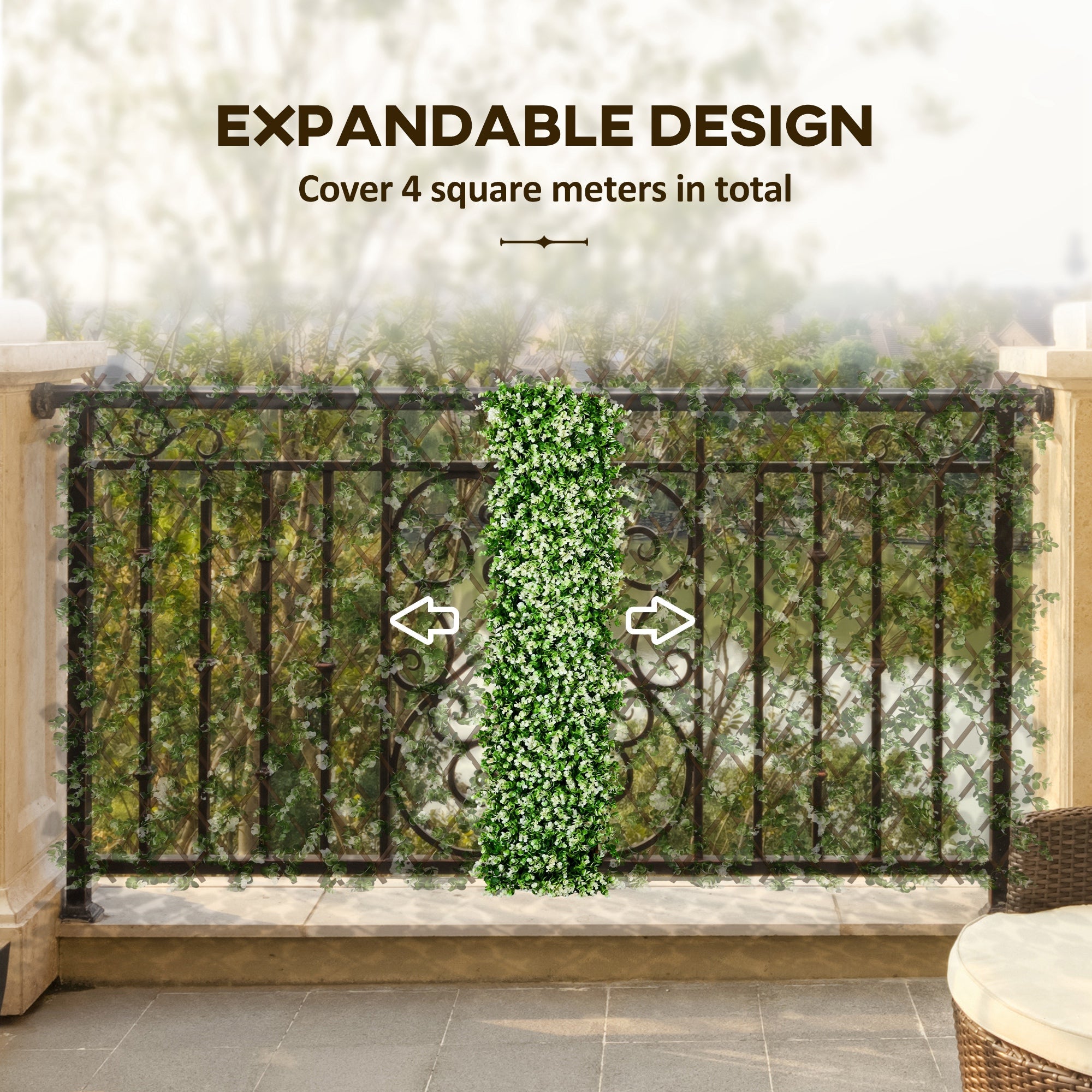 2 Pcs Expandable Faux Privacy Fence, 2 x 1m Decorative Trellis w/ Artificial Leaves, Garden Telescopic Hedge Privacy Screen Greenery Walls-3