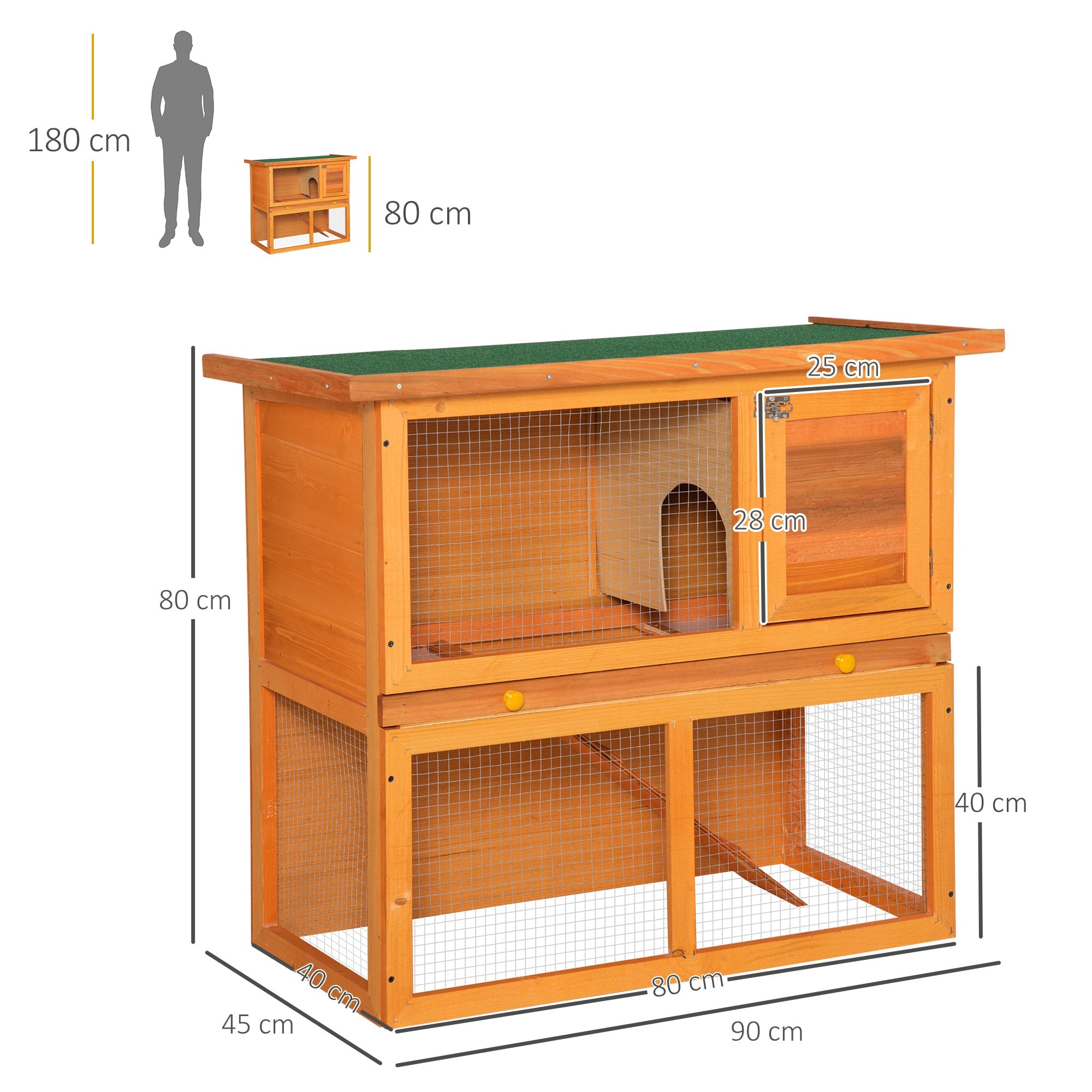 2-Tier Rabbit Hutch Wooden Guinea Pig Hutch Double Decker Pet Cage Run with Sliding Tray Opening Top-2