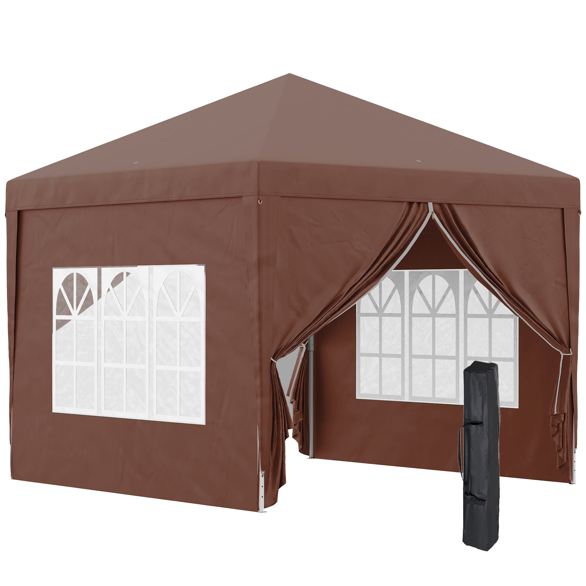 3 x 3m Pop Up Gazebo, Wedding Party Canopy Tent Marquee with Carry Bag and Windows, Coffee-0