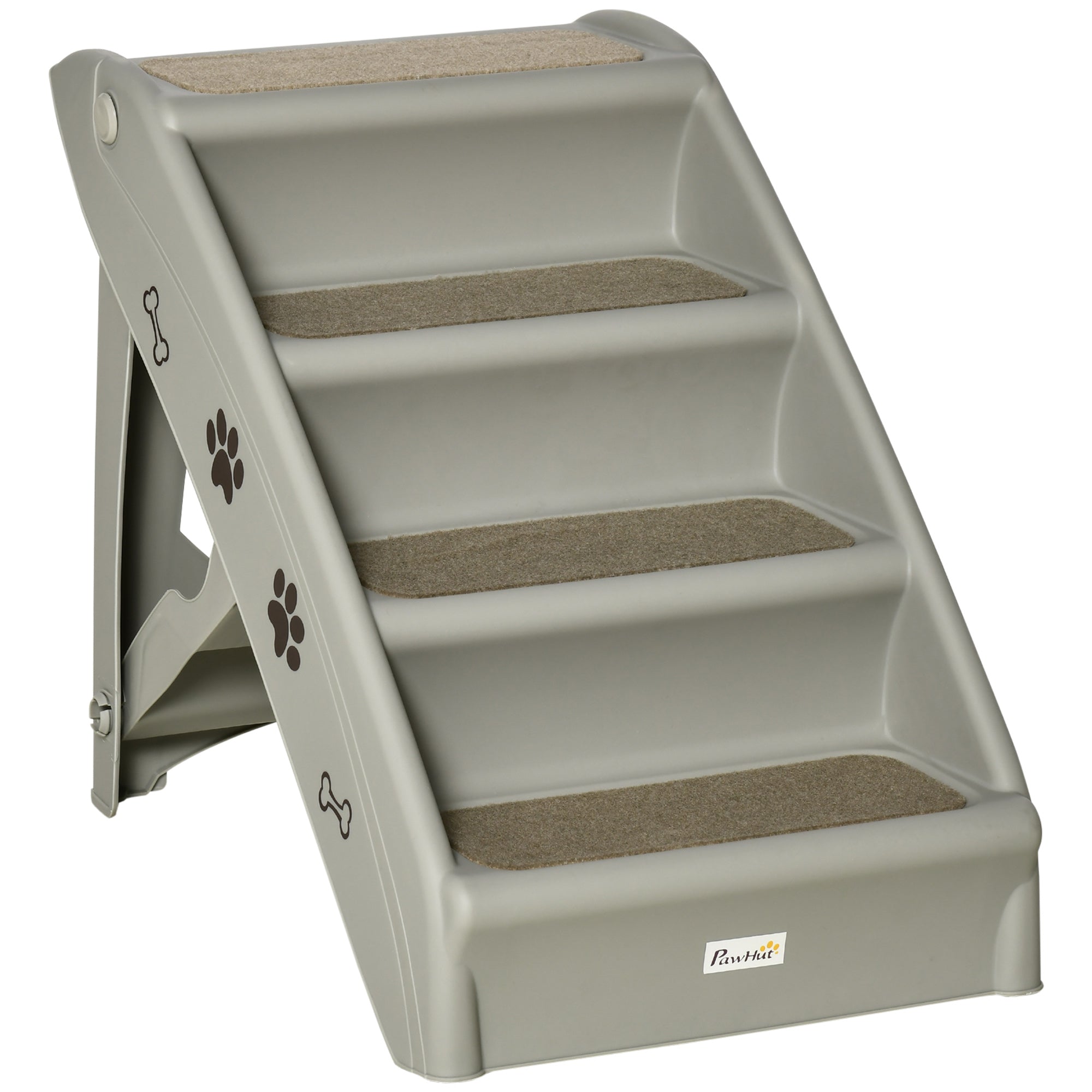 Foldable Pet Stairs, 4-Step for Cats Small Dogs with Non-slip Mats, 62 x 38 x 49.5 cm, Grey-0