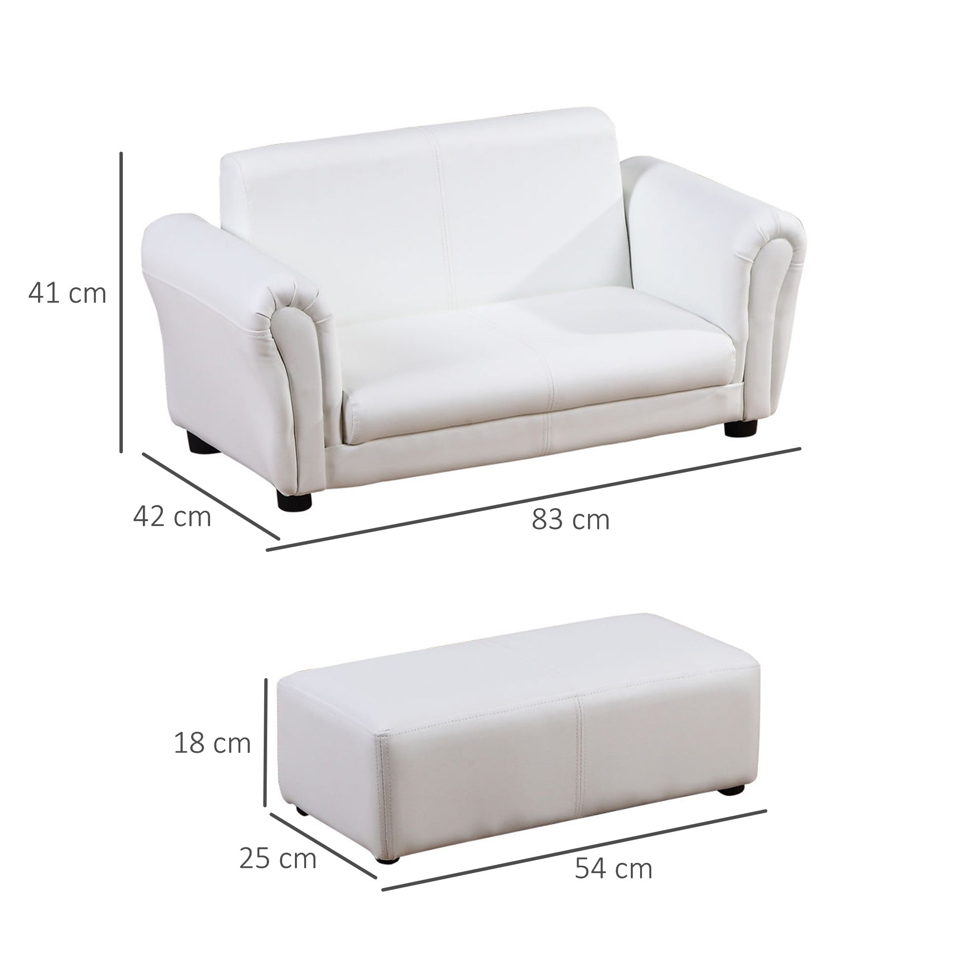 2 Seater Toddler Chair Kids Twin Sofa Childrens Double Seat Chair Furniture Armchair Boys Girls Couch w/ Footstool (White)-2